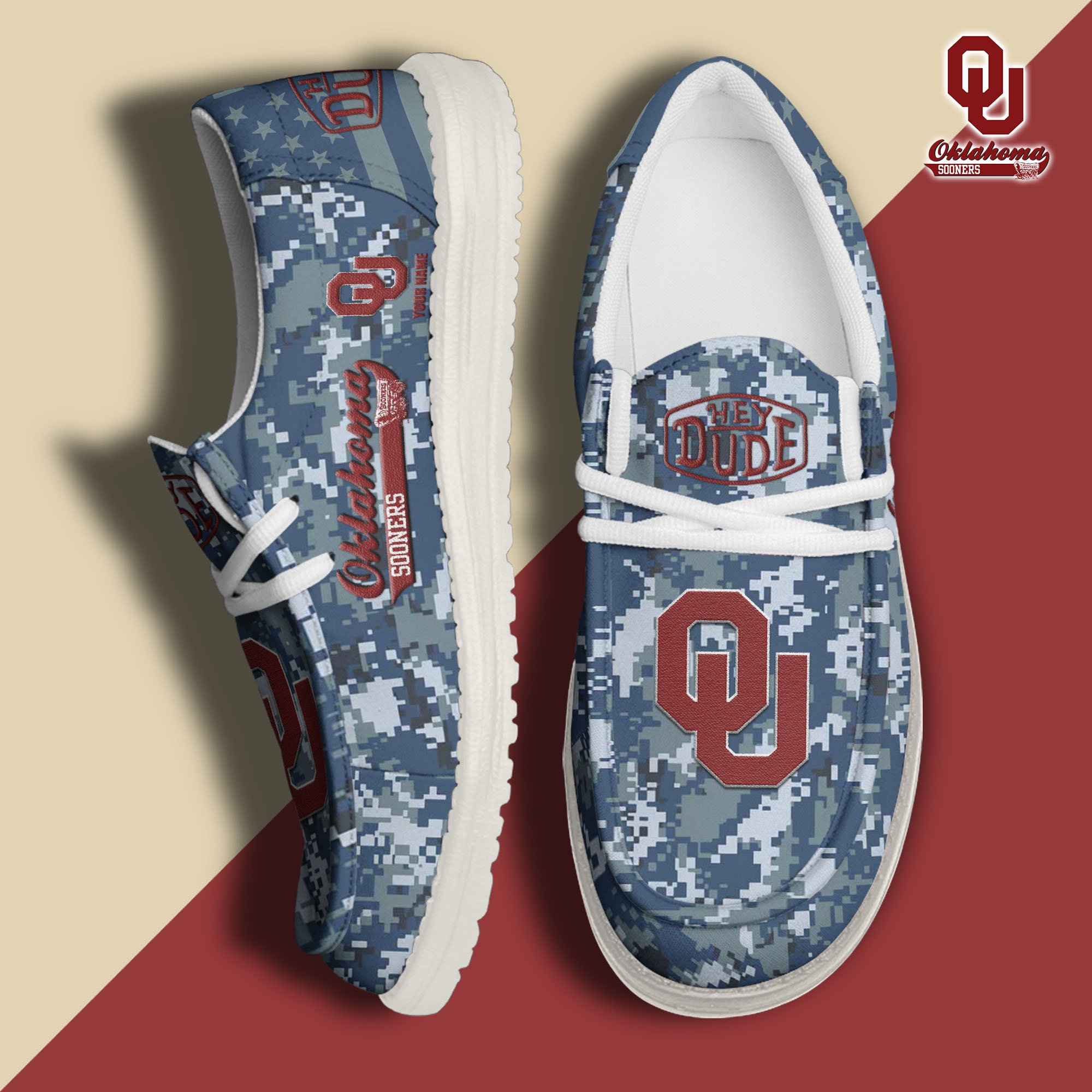 JWFancy Oklahoma Sooners Hey Dude Shoes Wally Men's Lace Up Loafers Comfortable For Men And Women