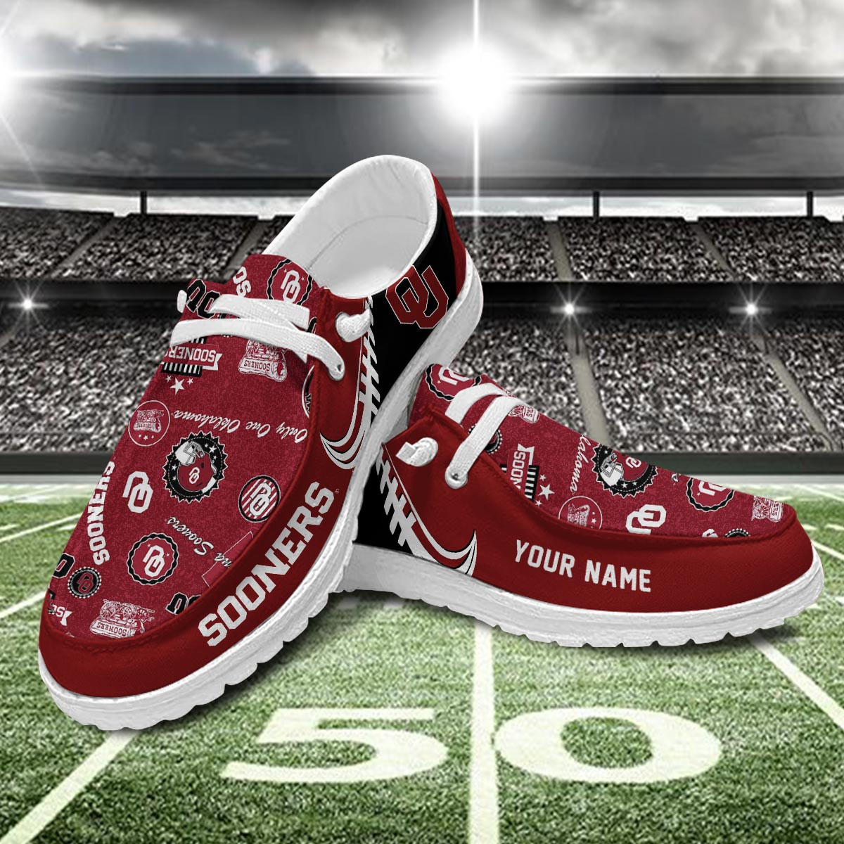 JWFancy Oklahoma Sooners Hey Dude Shoes Wally Men's Lace Up Loafers Comfortable For Men And Women