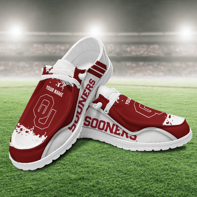 JWFancy Oklahoma Sooners Hey Dude Shoes Wally Men's Lace Up Loafers Comfortable For Men And Women