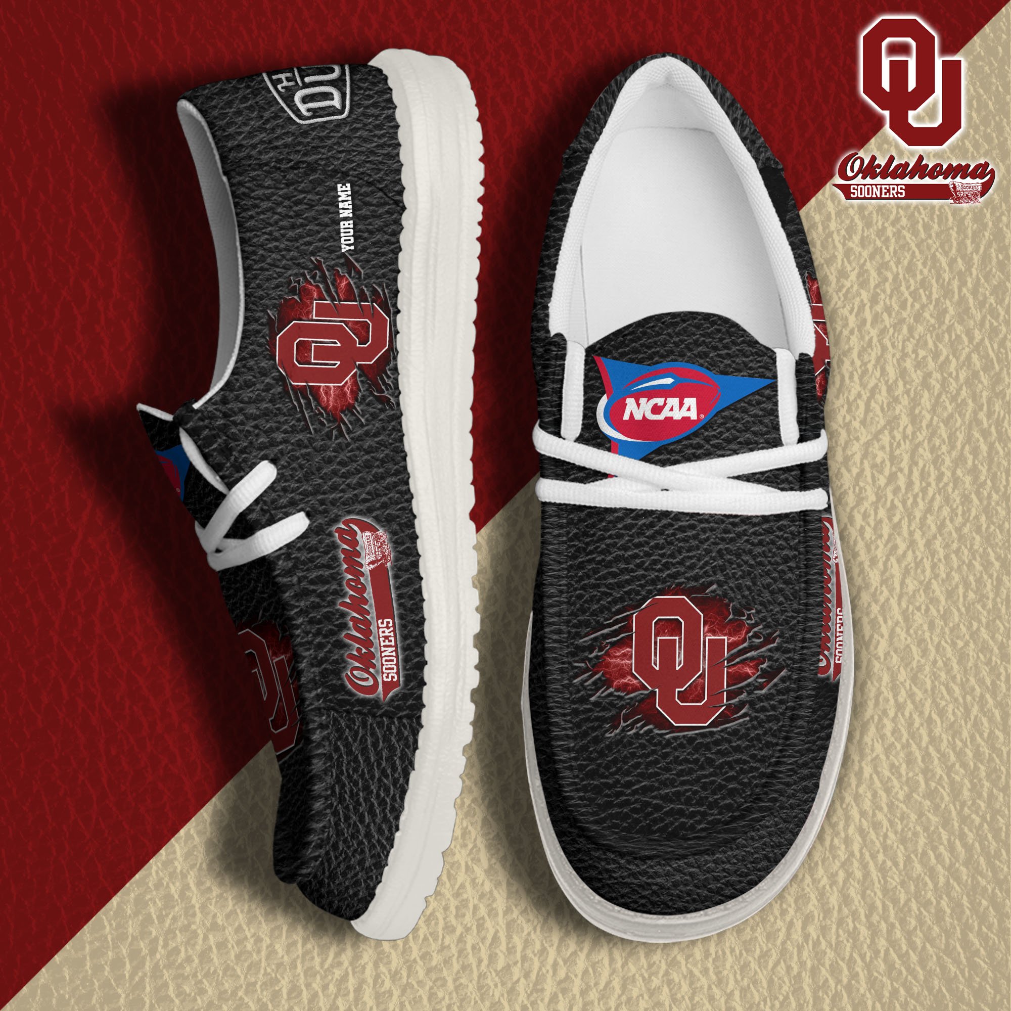 JWFancy Oklahoma Sooners Hey Dude Shoes Wally Men's Lace Up Loafers Comfortable For Men And Women
