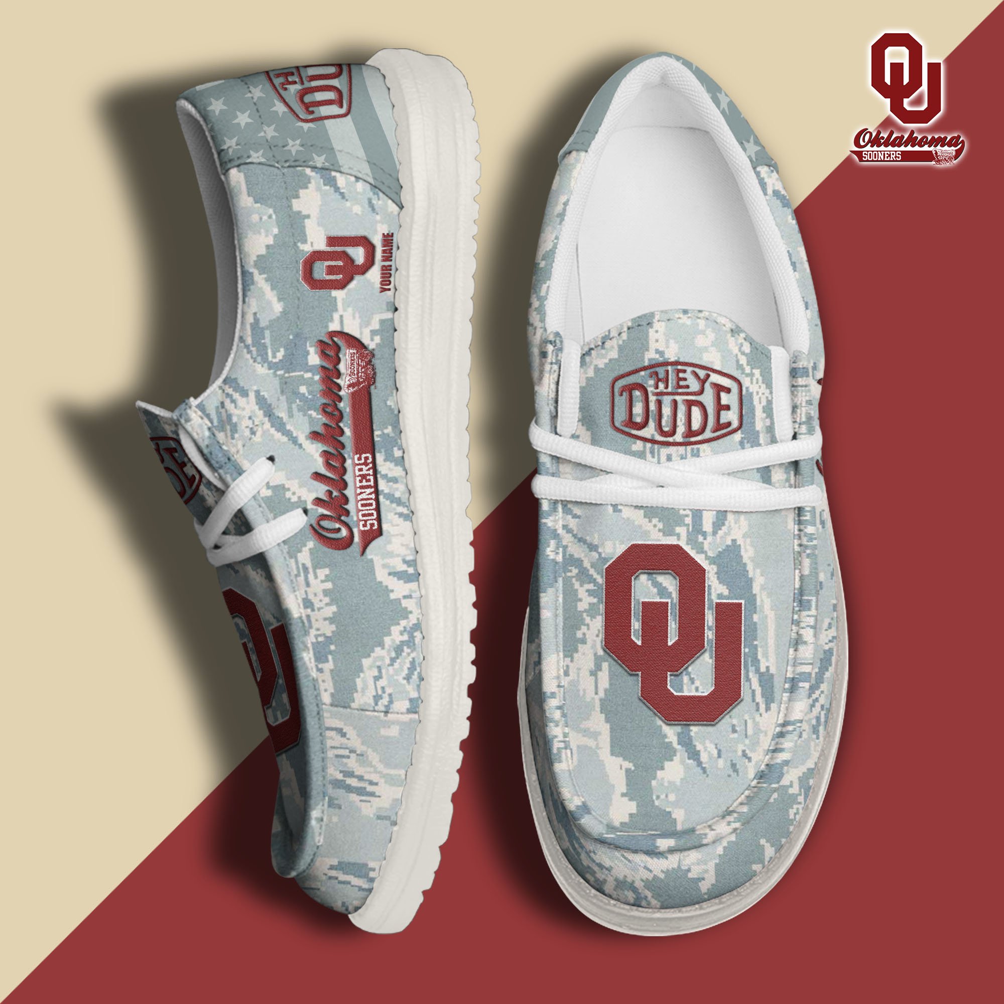 JWFancy Oklahoma Sooners Hey Dude Shoes Wally Men's Lace Up Loafers Comfortable For Men And Women