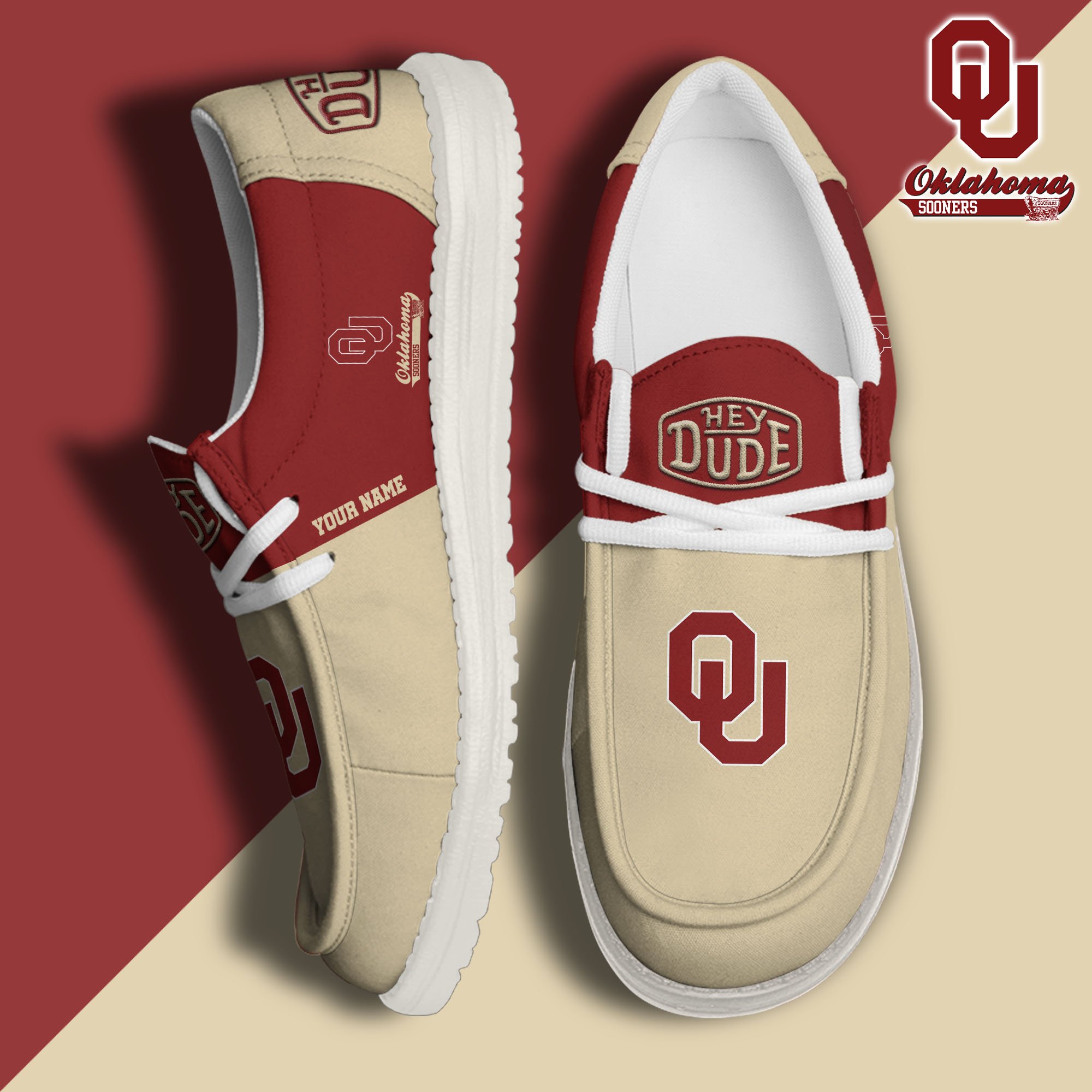 JWFancy Oklahoma Sooners Hey Dude Shoes Wally Men's Lace Up Loafers Comfortable For Men And Women