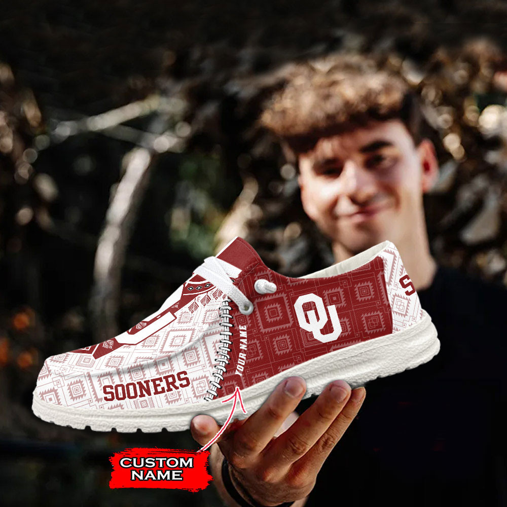 JWFancy Oklahoma Sooners Hey Dude Shoes Wally Men's Lace Up Loafers Comfortable For Men And Women