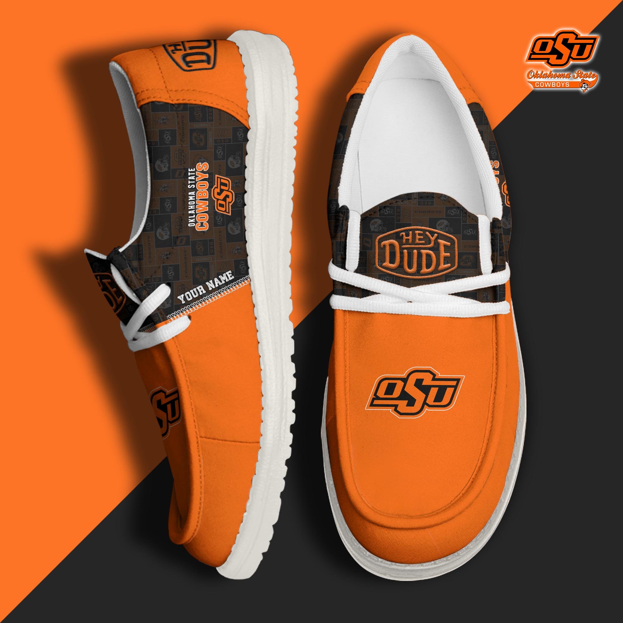 JWFancy Oklahoma State Cowboys Hey Dude Shoes Wally Men's Lace Up Loafers Comfortable For Men And Women