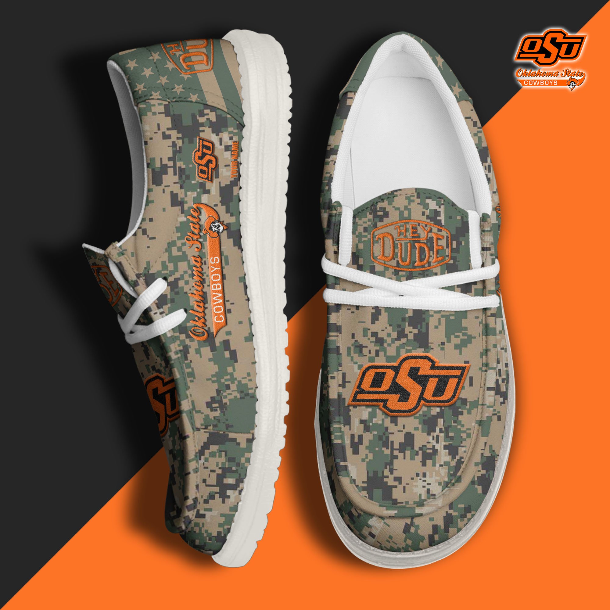 JWFancy Oklahoma State Cowboys Hey Dude Shoes Wally Men's Lace Up Loafers Comfortable For Men And Women