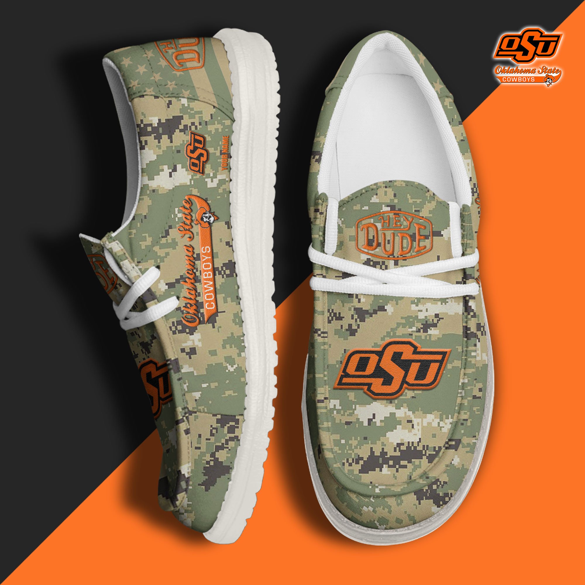 JWFancy Oklahoma State Cowboys Hey Dude Shoes Wally Men's Lace Up Loafers Comfortable For Men And Women