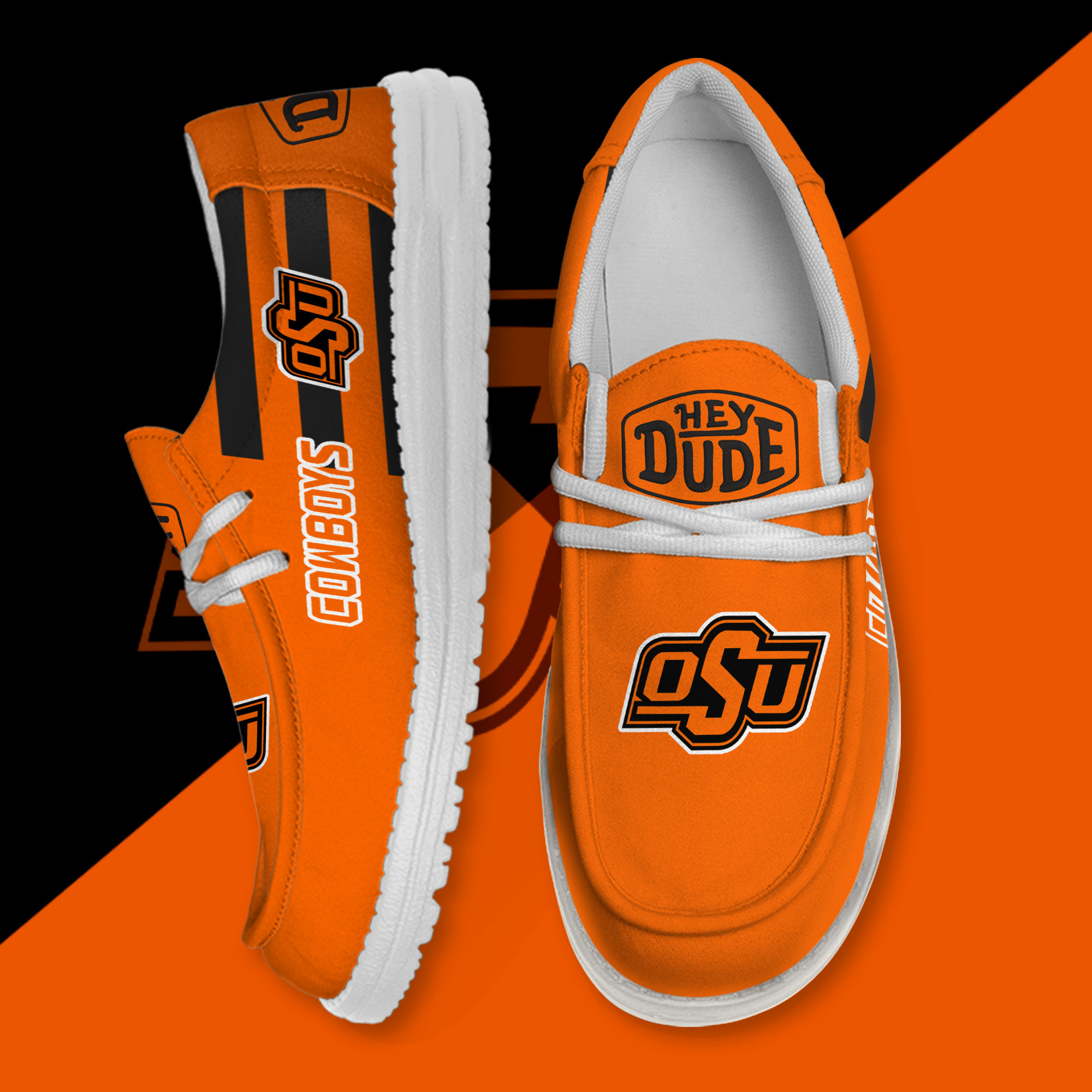 JWFancy Oklahoma State Cowboys Hey Dude Shoes Wally Men's Lace Up Loafers Comfortable For Men And Women