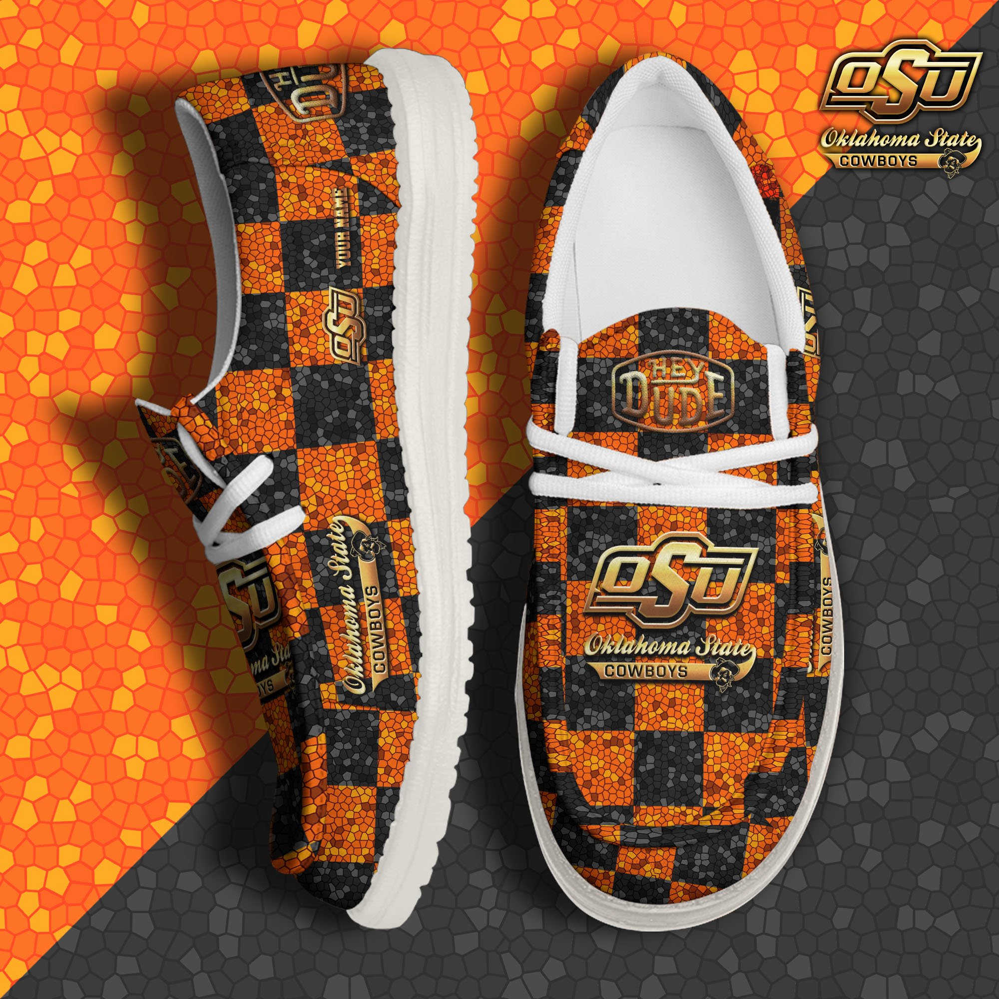JWFancy Oklahoma State Cowboys Hey Dude Shoes Wally Men's Lace Up Loafers Comfortable For Men And Women