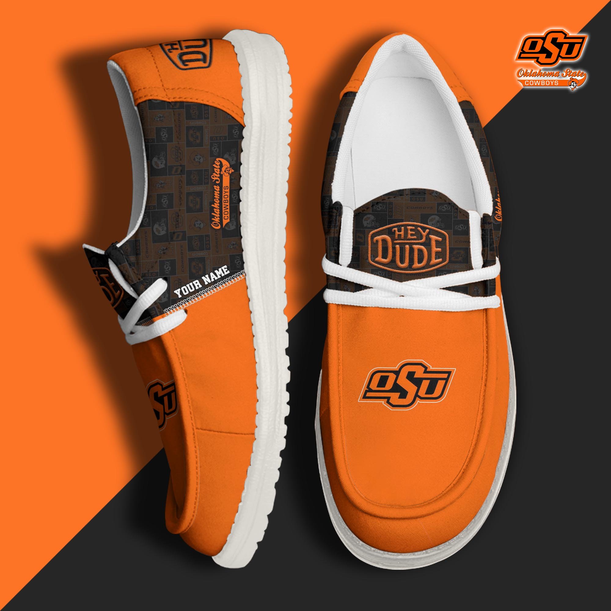 JWFancy Oklahoma State Cowboys Hey Dude Shoes Wally Men's Lace Up Loafers Comfortable For Men And Women