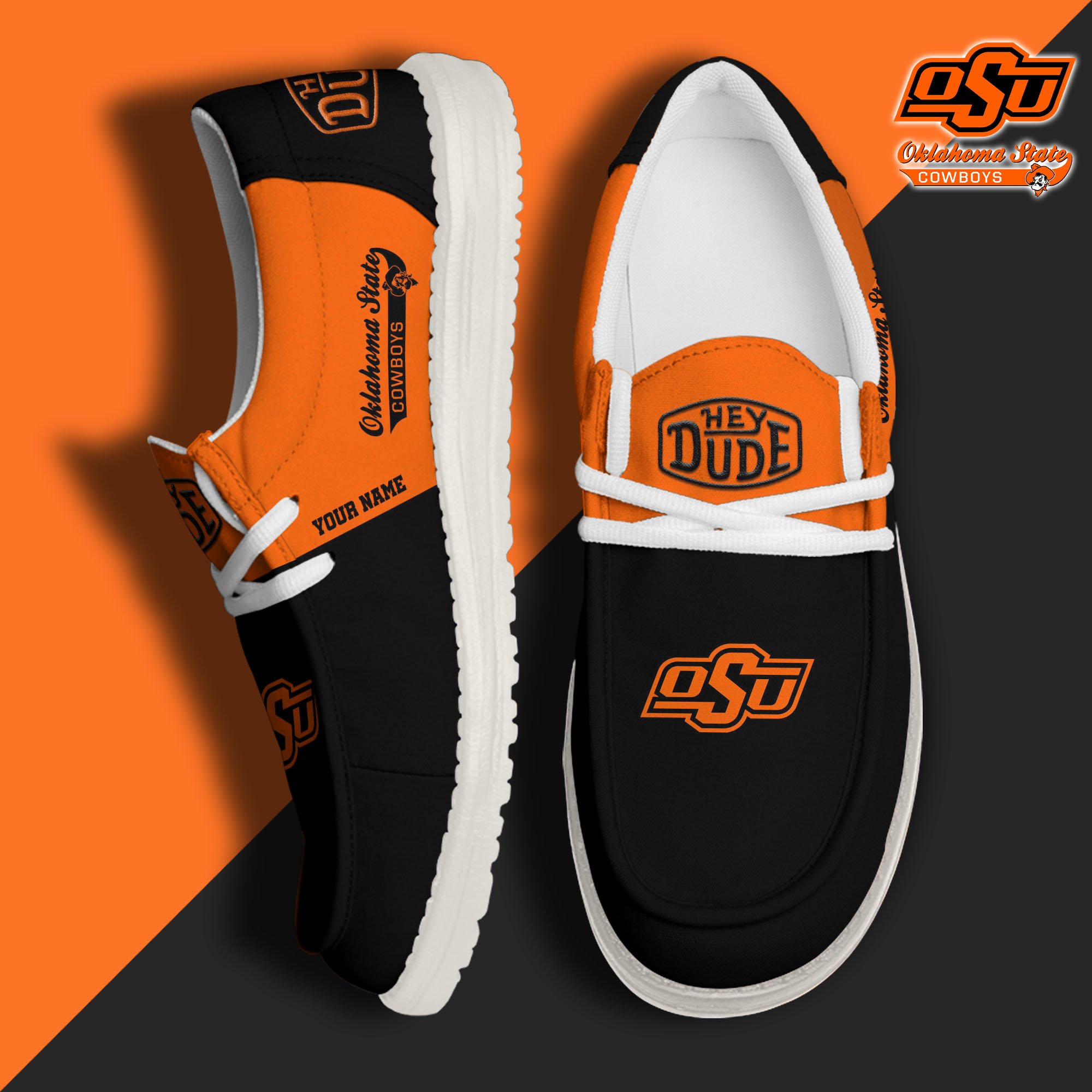 JWFancy Oklahoma State Cowboys Hey Dude Shoes Wally Men's Lace Up Loafers Comfortable For Men And Women