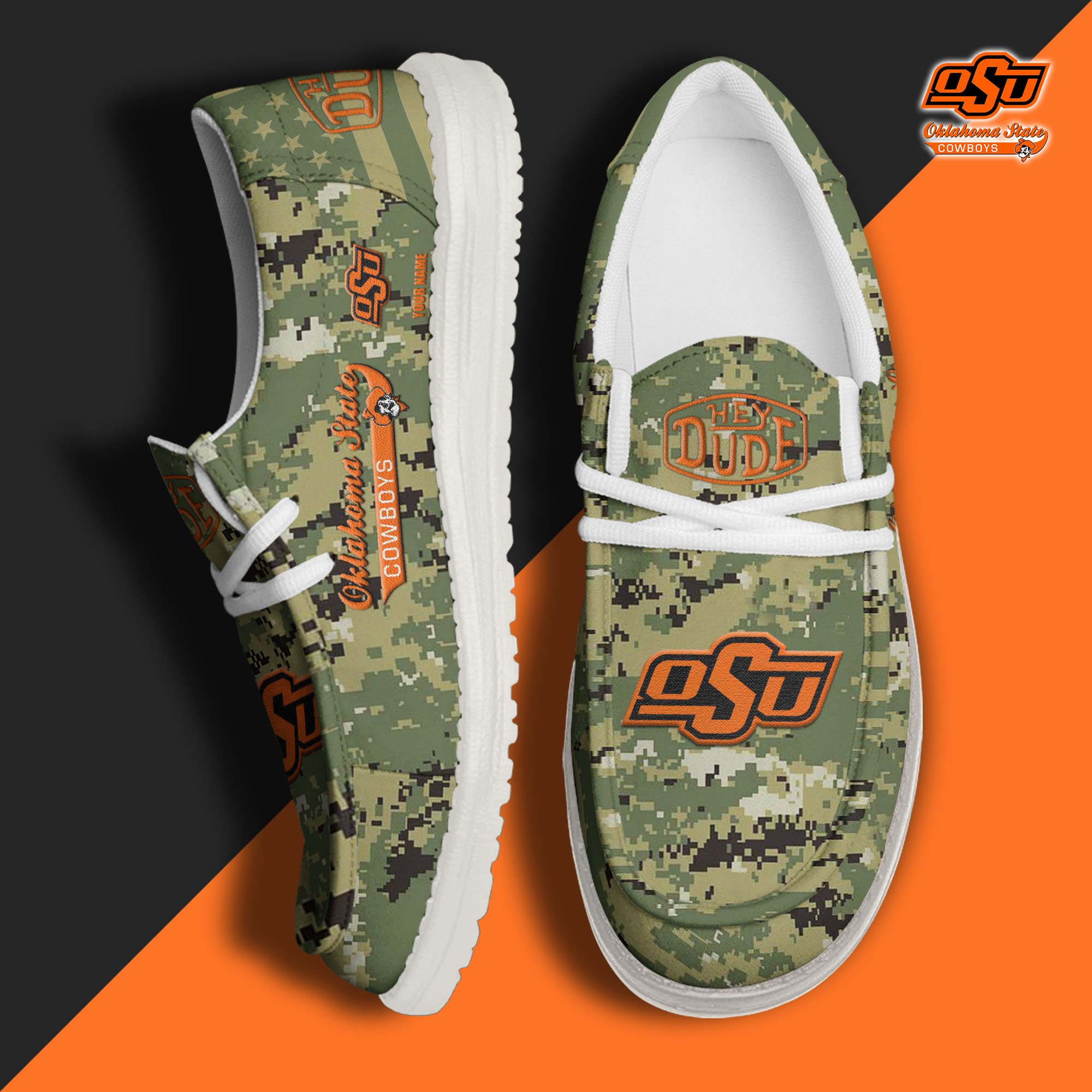 JWFancy Oklahoma State Cowboys Hey Dude Shoes Wally Men's Lace Up Loafers Comfortable For Men And Women
