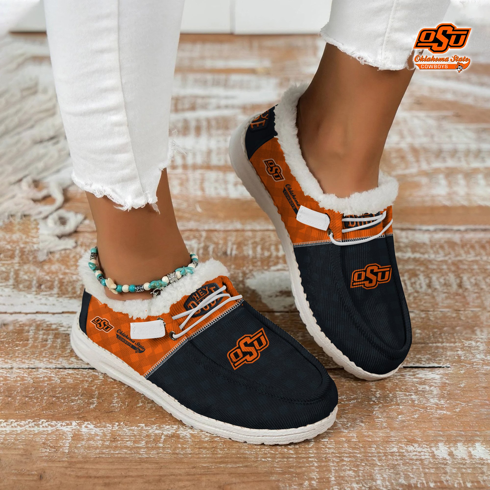 JWFancy Oklahoma State Cowboys Hey Dude Shoes Wally Men's Lace Up Loafers Comfortable For Men And Women