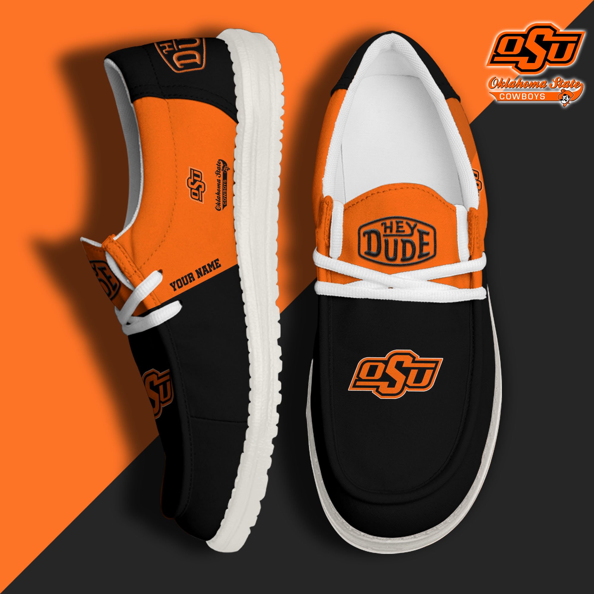 JWFancy Oklahoma State Cowboys Hey Dude Shoes Wally Men's Lace Up Loafers Comfortable For Men And Women