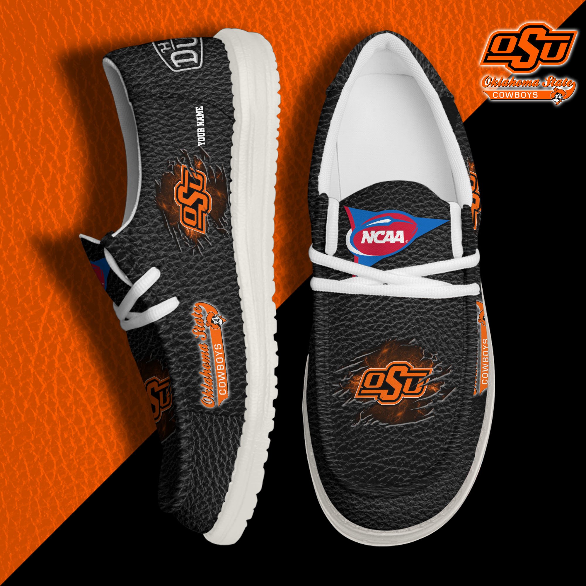 JWFancy Oklahoma State Cowboys Hey Dude Shoes Wally Men's Lace Up Loafers Comfortable For Men And Women