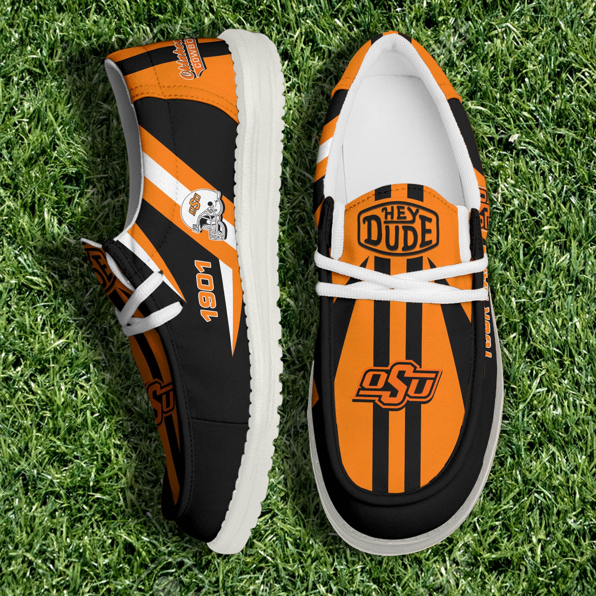 JWFancy Oklahoma State Cowboys Hey Dude Shoes Wally Men's Lace Up Loafers Comfortable For Men And Women