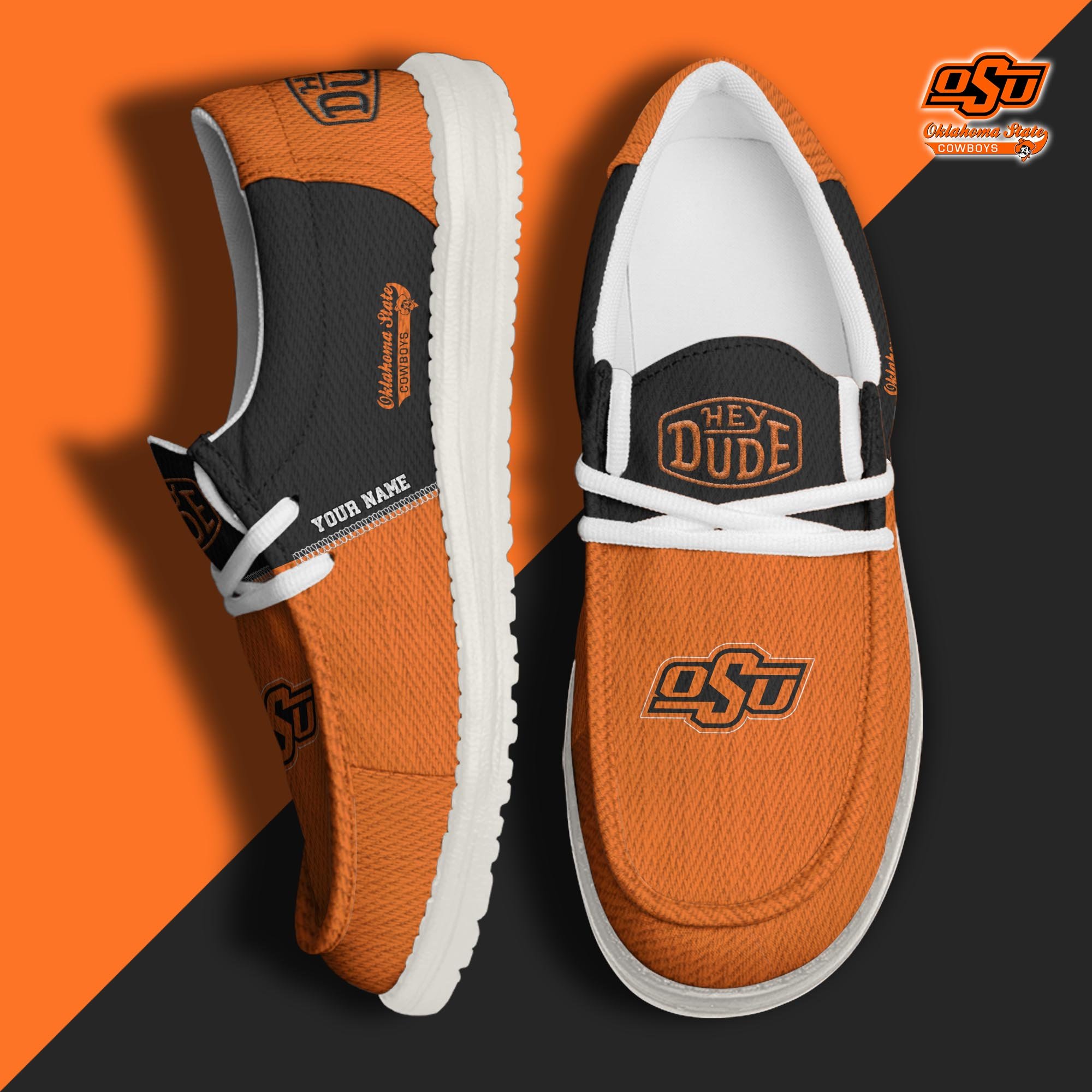 JWFancy Oklahoma State Cowboys Hey Dude Shoes Wally Men's Lace Up Loafers Comfortable For Men And Women