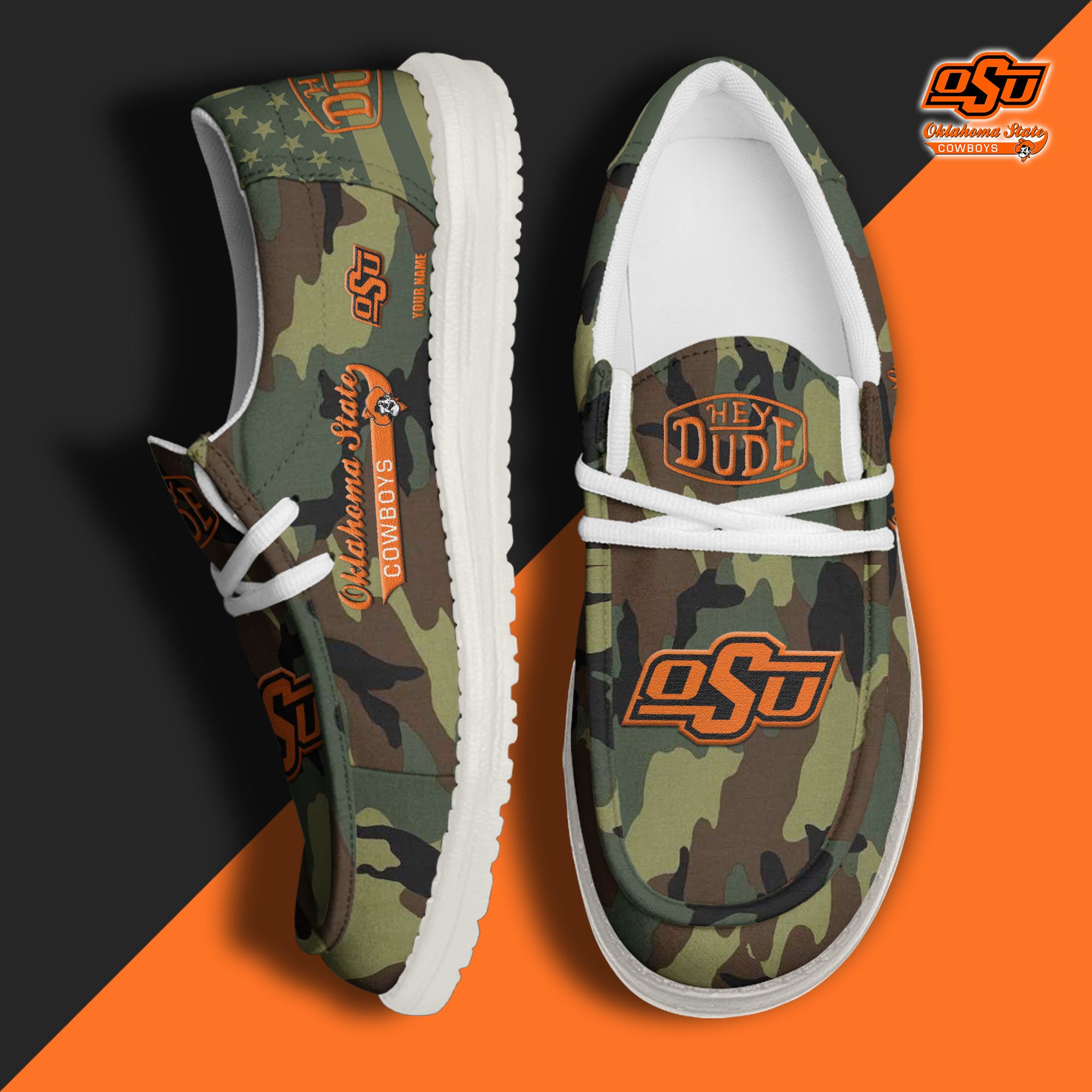 JWFancy Oklahoma State Cowboys Hey Dude Shoes Wally Men's Lace Up Loafers Comfortable For Men And Women