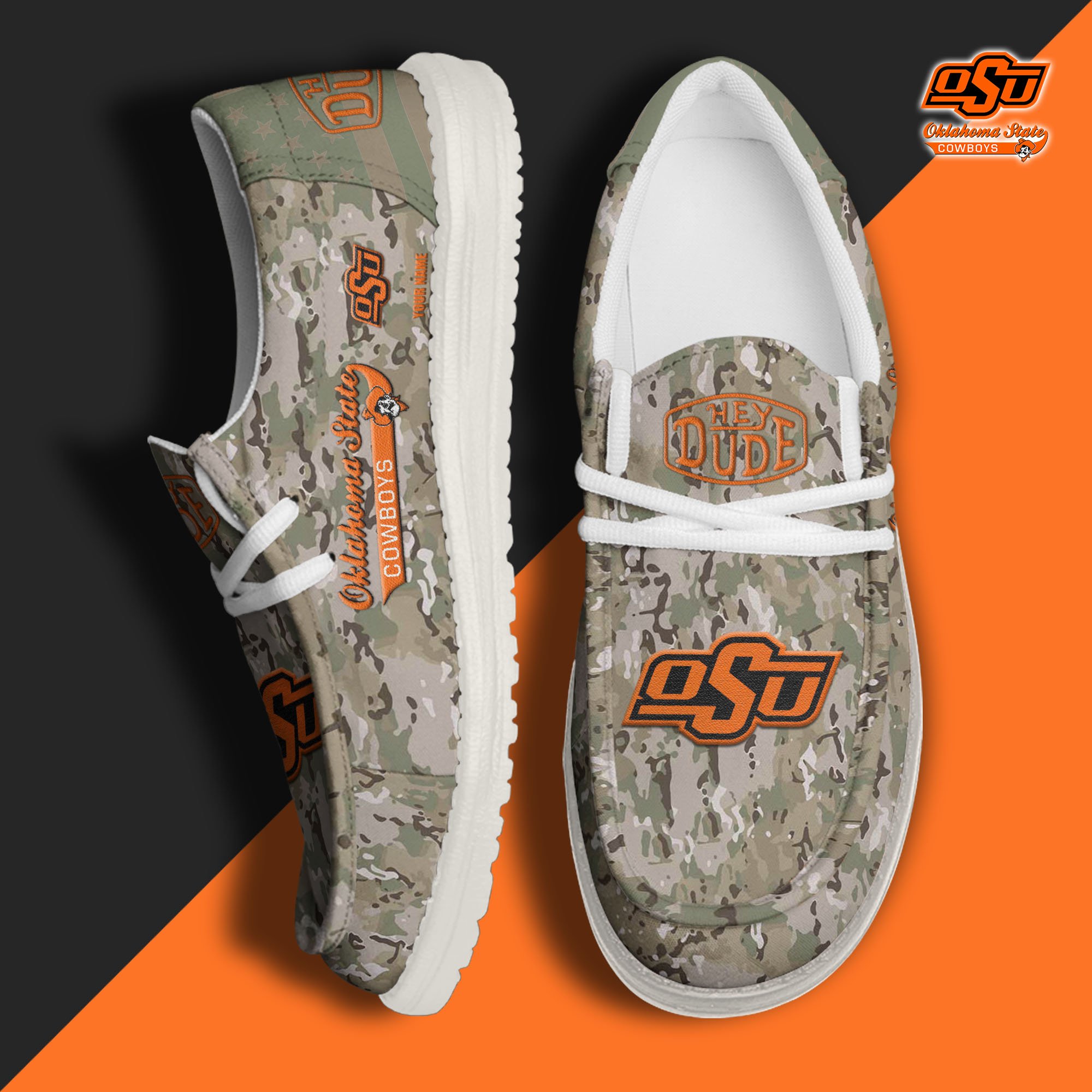 JWFancy Oklahoma State Cowboys Hey Dude Shoes Wally Men's Lace Up Loafers Comfortable For Men And Women