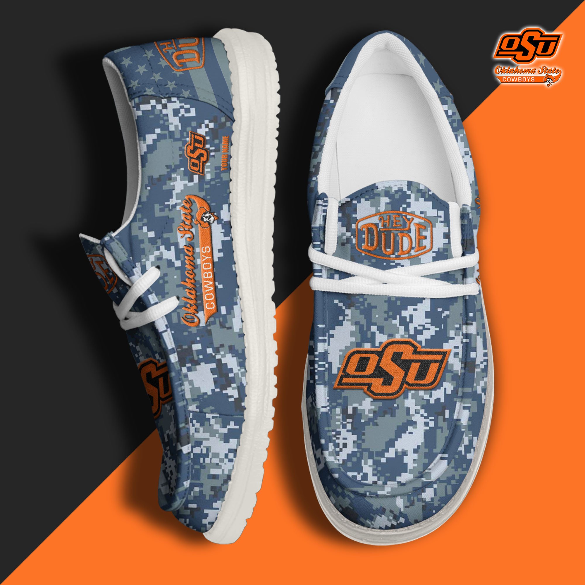 JWFancy Oklahoma State Cowboys Hey Dude Shoes Wally Men's Lace Up Loafers Comfortable For Men And Women