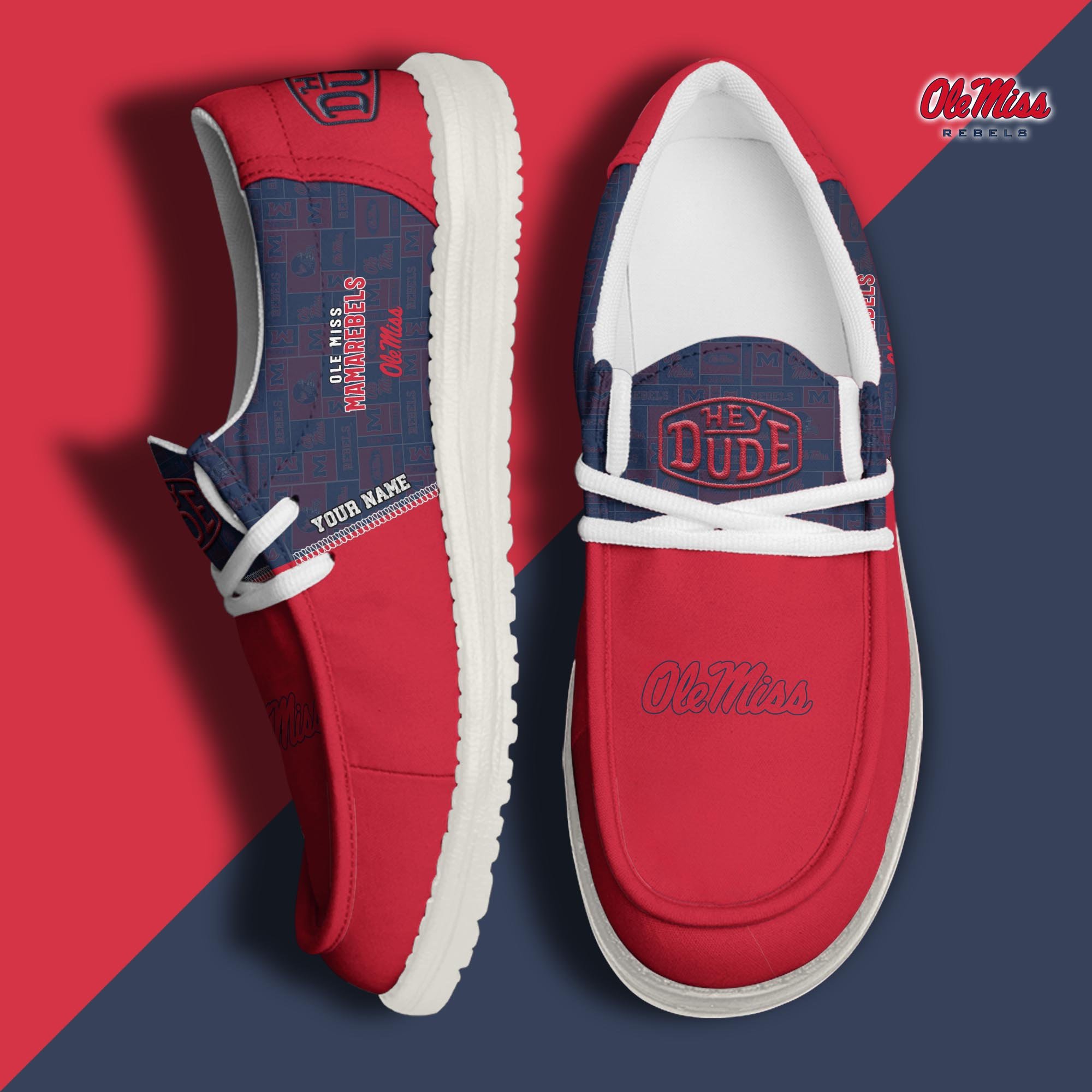 JWFancy Ole Miss Rebels Hey Dude Shoes Wally Men's Lace Up Loafers Comfortable For Men And Women