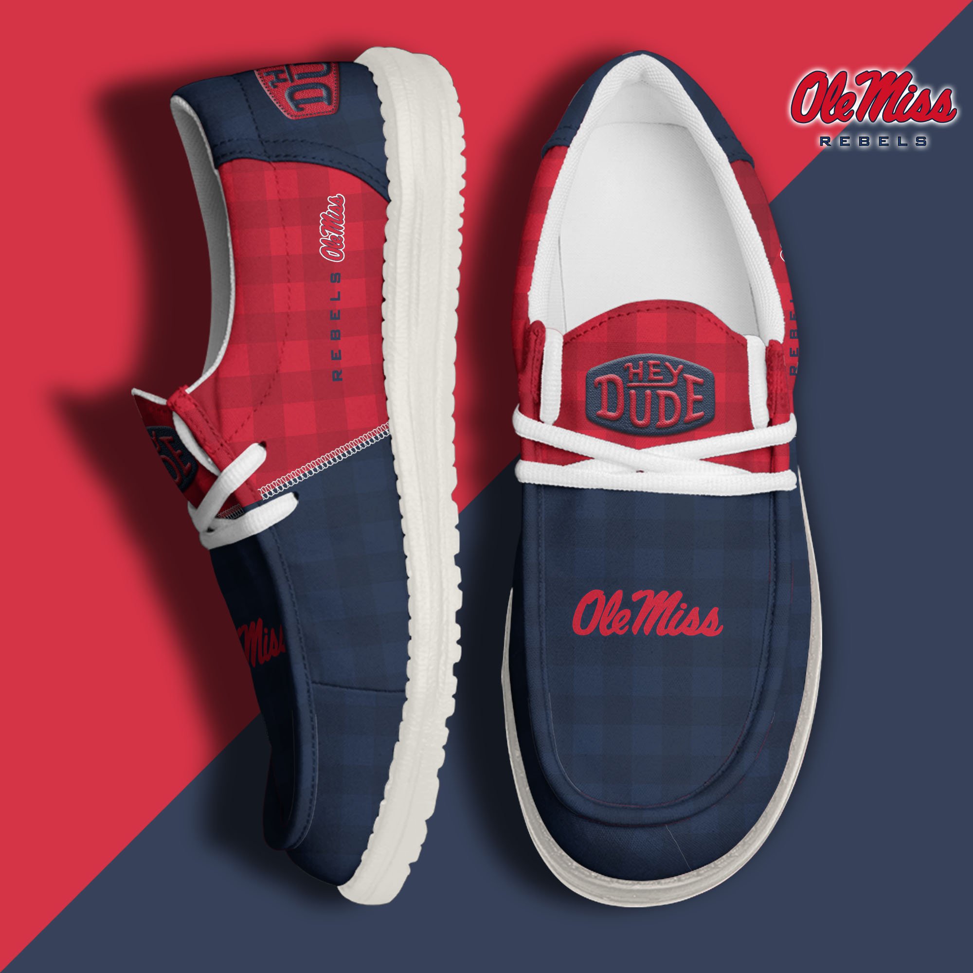 JWFancy Ole Miss Rebels Hey Dude Shoes Wally Men's Lace Up Loafers Comfortable For Men And Women
