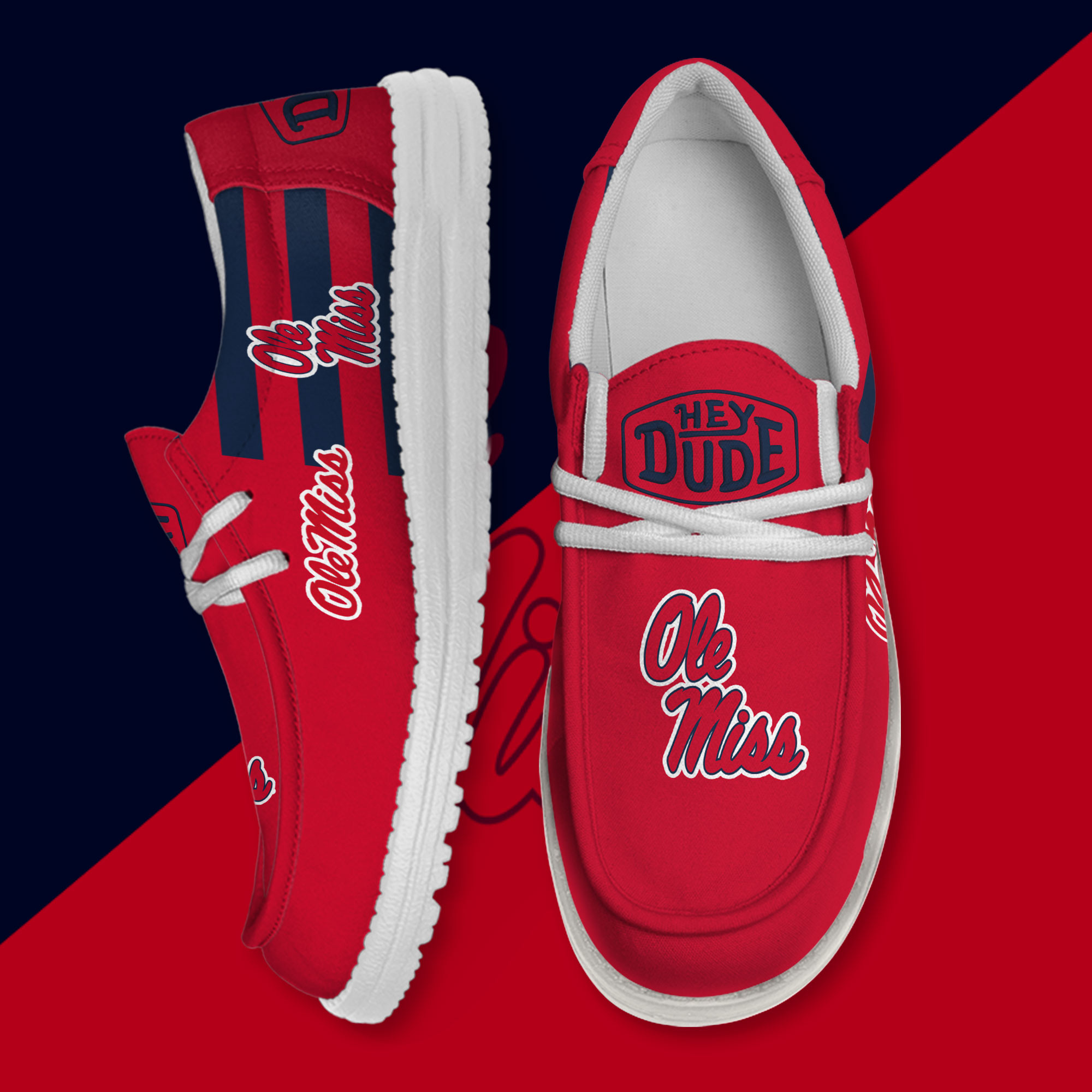 JWFancy Ole Miss Rebels Hey Dude Shoes Wally Men's Lace Up Loafers Comfortable For Men And Women