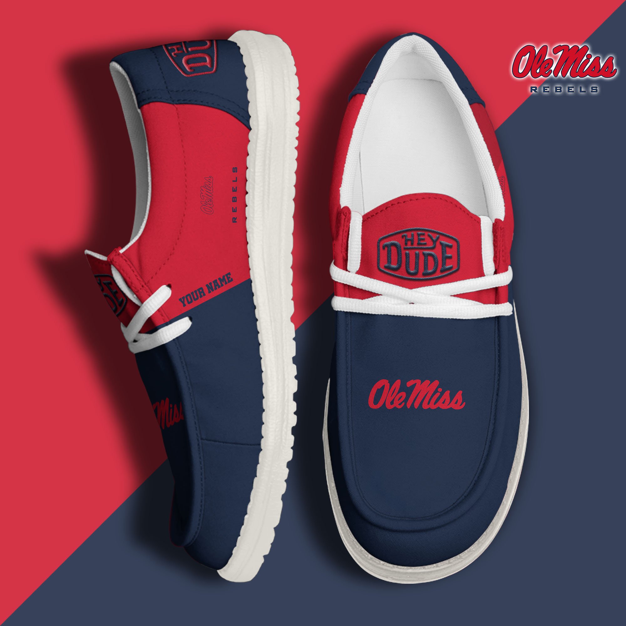 JWFancy Ole Miss Rebels Hey Dude Shoes Wally Men's Lace Up Loafers Comfortable For Men And Women