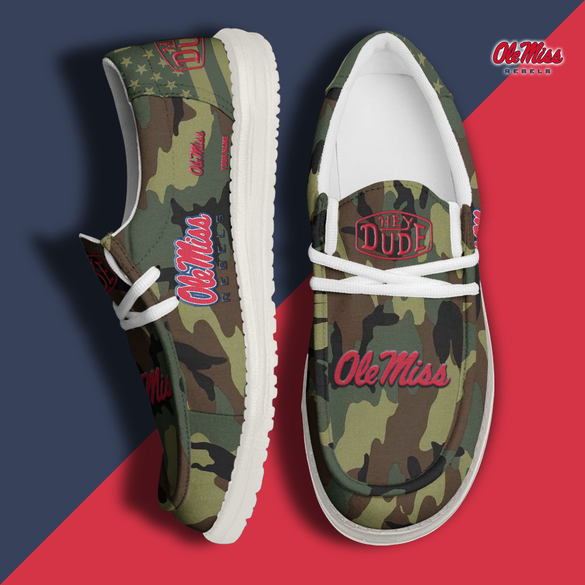 JWFancy Ole Miss Rebels Hey Dude Shoes Wally Men's Lace Up Loafers Comfortable For Men And Women