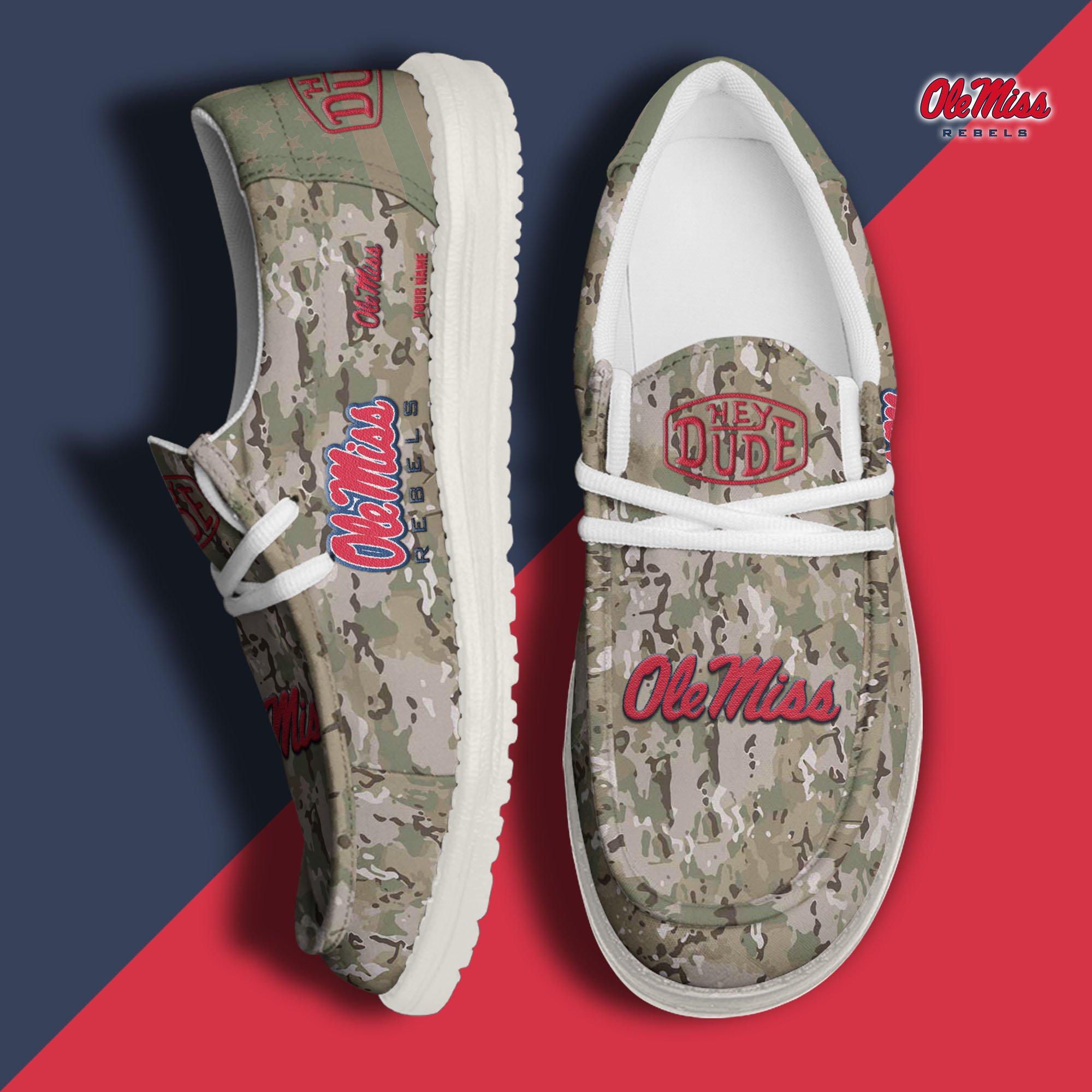 JWFancy Ole Miss Rebels Hey Dude Shoes Wally Men's Lace Up Loafers Comfortable For Men And Women