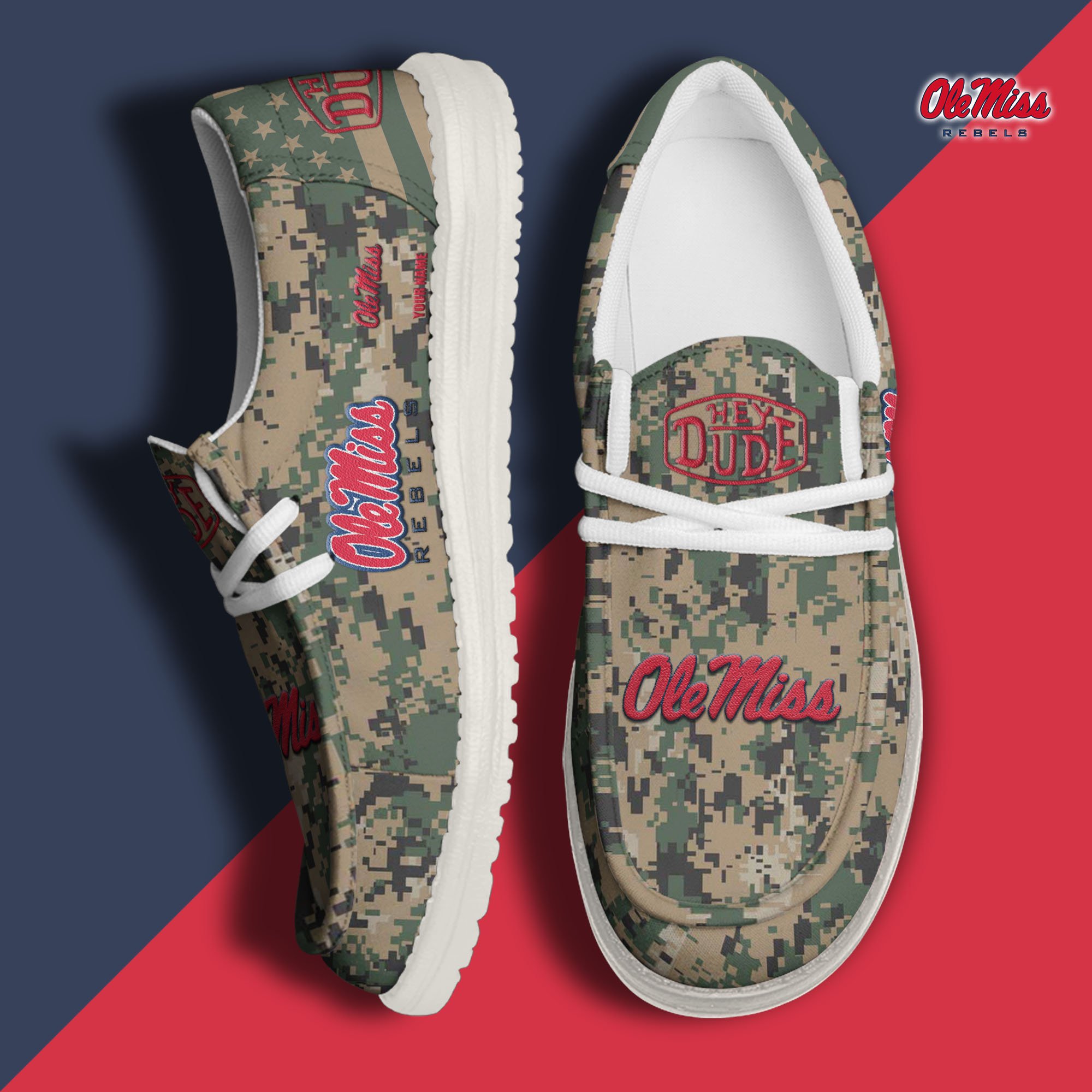 JWFancy Ole Miss Rebels Hey Dude Shoes Wally Men's Lace Up Loafers Comfortable For Men And Women