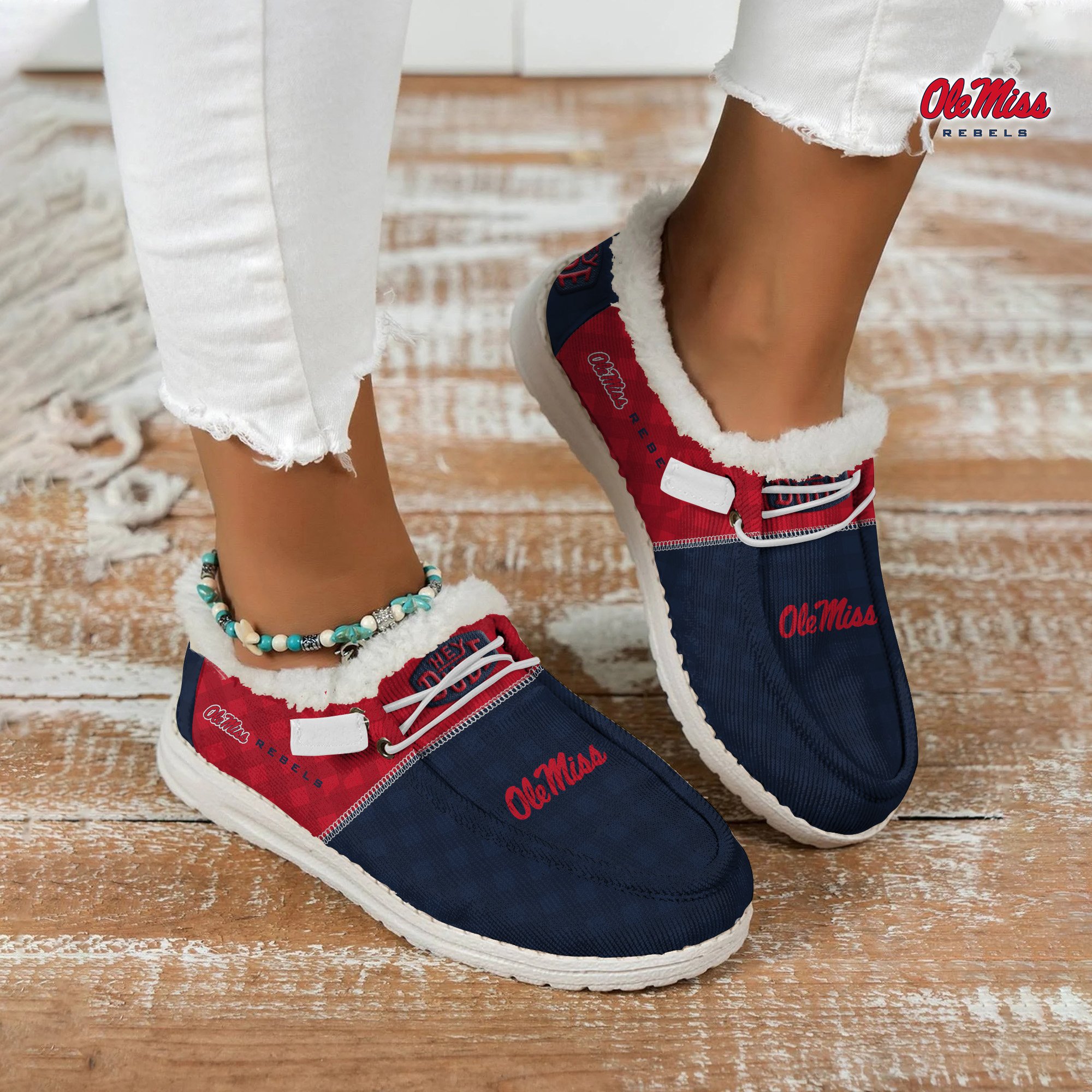 JWFancy Ole Miss Rebels Hey Dude Shoes Wally Men's Lace Up Loafers Comfortable For Men And Women