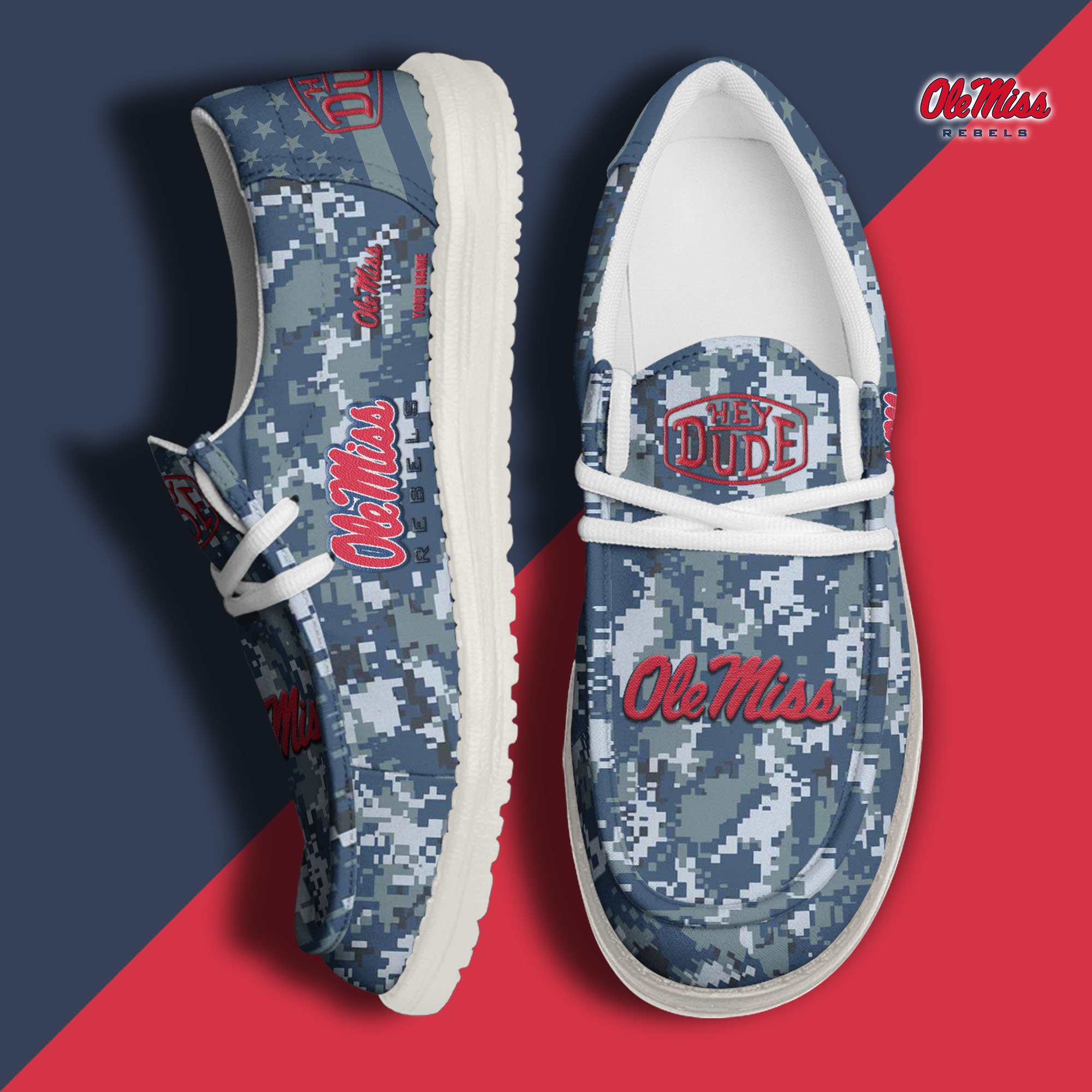 JWFancy Ole Miss Rebels Hey Dude Shoes Wally Men's Lace Up Loafers Comfortable For Men And Women