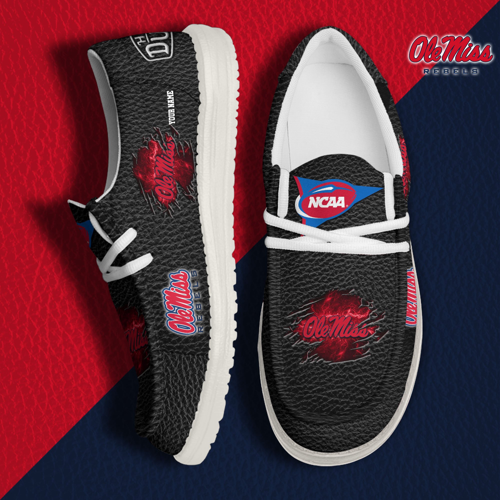 JWFancy Ole Miss Rebels Hey Dude Shoes Wally Men's Lace Up Loafers Comfortable For Men And Women