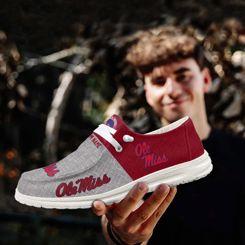 JWFancy Ole Miss Rebels Hey Dude Shoes Wally Men's Lace Up Loafers Comfortable For Men And Women