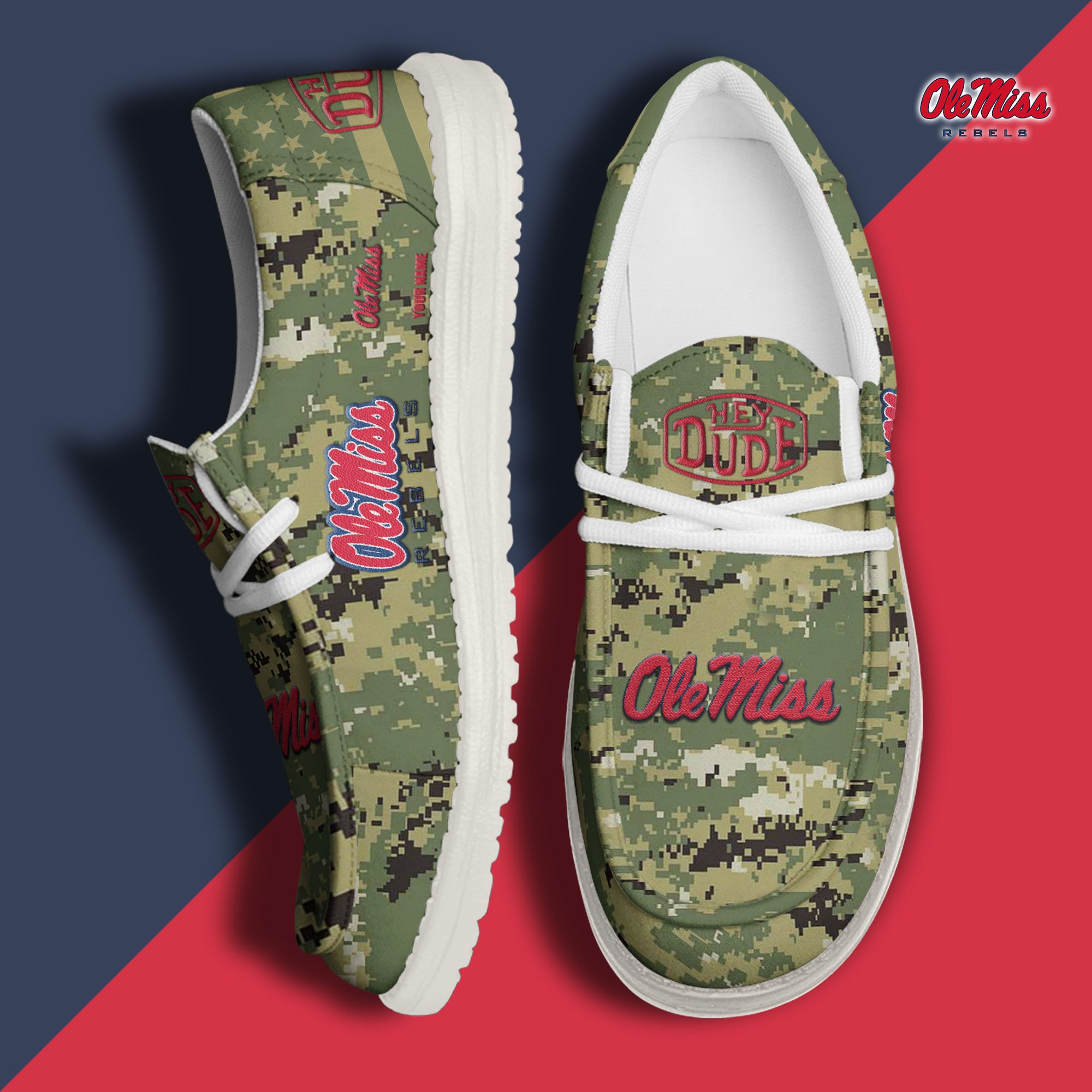JWFancy Ole Miss Rebels Hey Dude Shoes Wally Men's Lace Up Loafers Comfortable For Men And Women