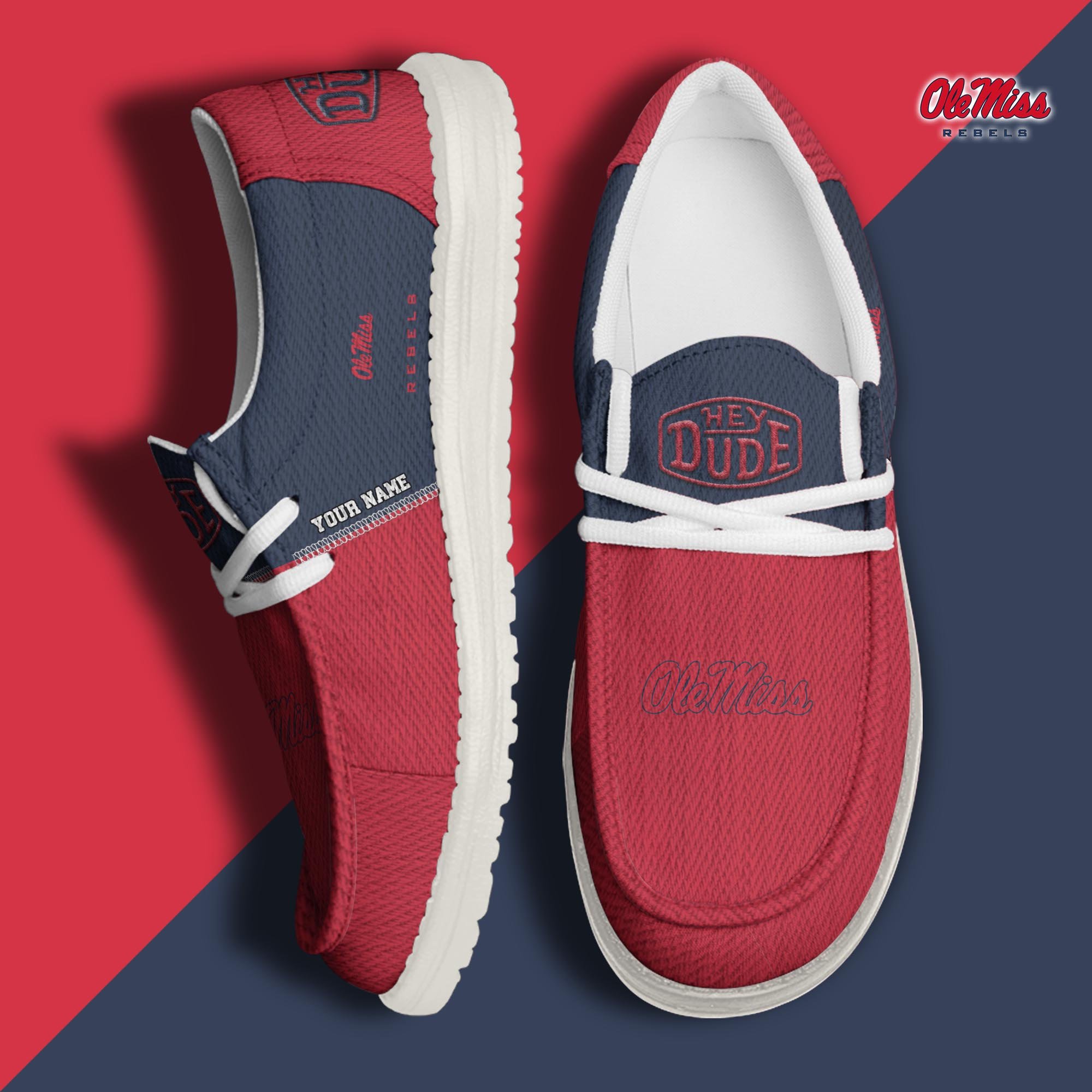JWFancy Ole Miss Rebels Hey Dude Shoes Wally Men's Lace Up Loafers Comfortable For Men And Women