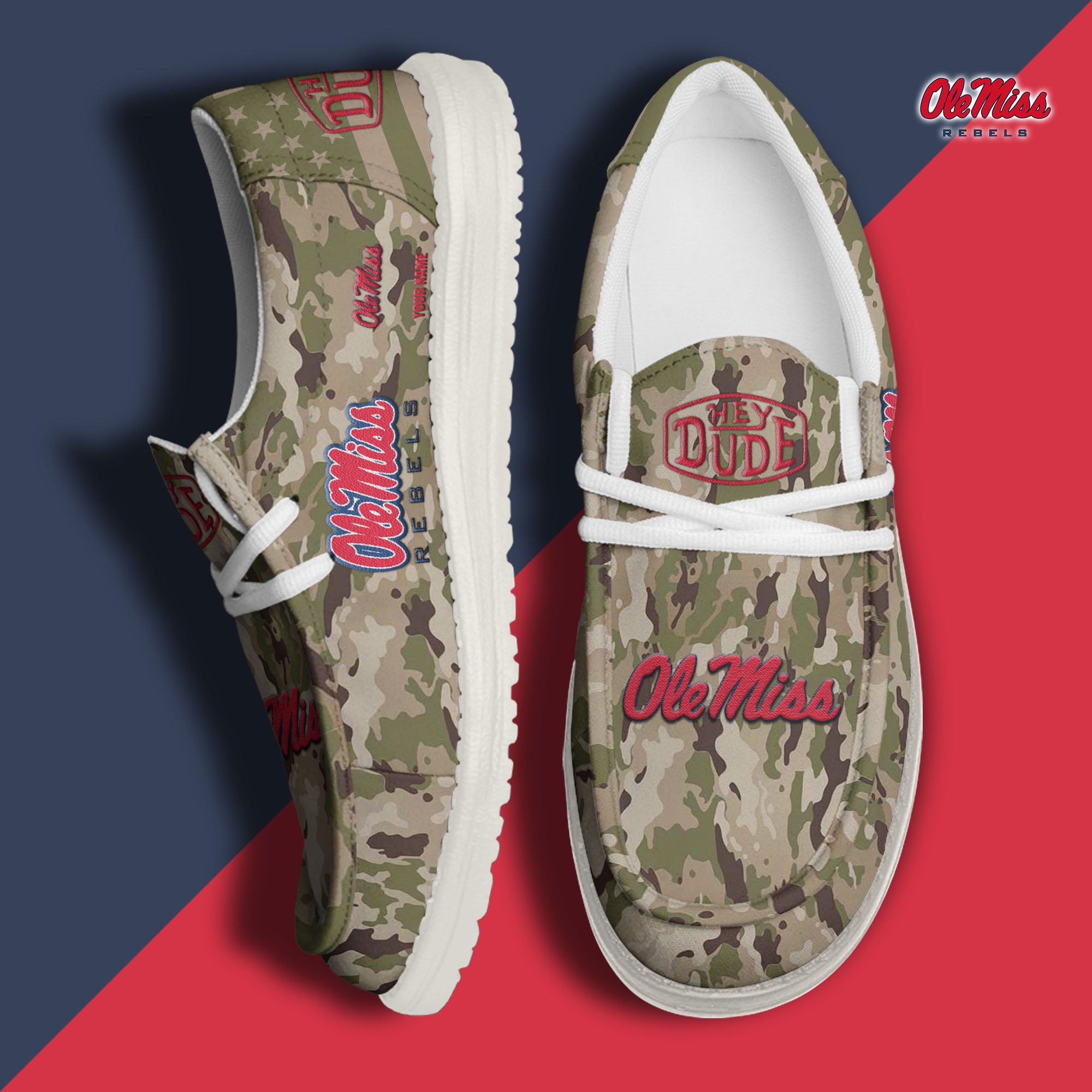 JWFancy Ole Miss Rebels Hey Dude Shoes Wally Men's Lace Up Loafers Comfortable For Men And Women