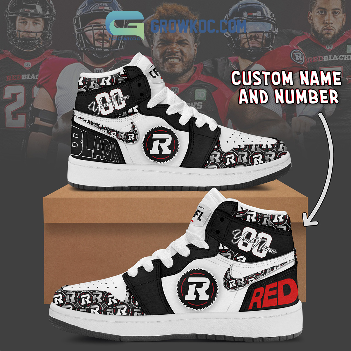 JWFancy Ottawa Redblacks  AJ1 High Sneakers Shoes For Men And Women