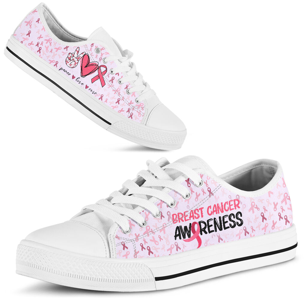 JWFancy Peace Love Cure Breast Cancer Awareness Low Top Canvas Sneakers Shoes For Men And Women