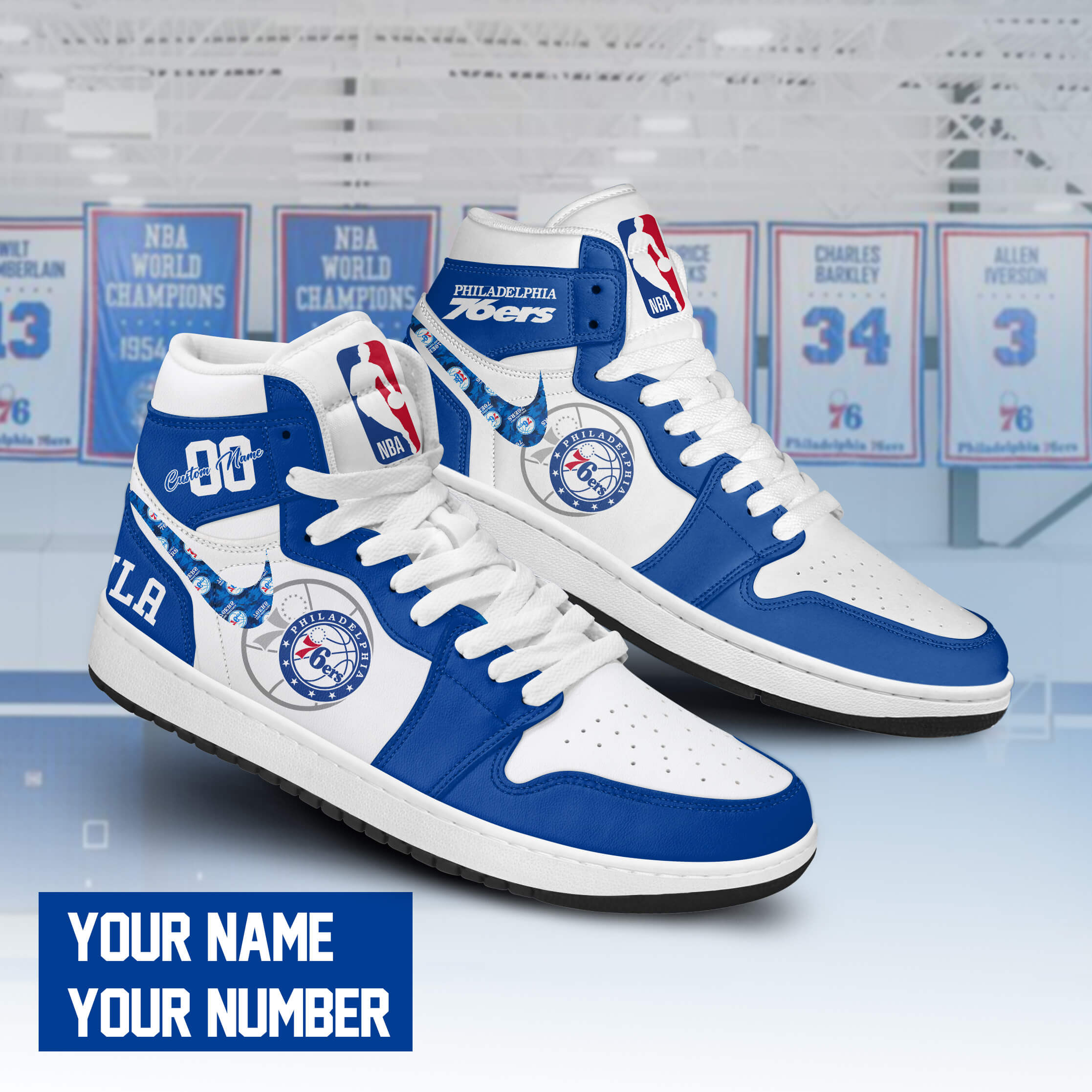 JWFancy Philadelphia 76ers AJ1 High Sneakers Shoes For Men And Women