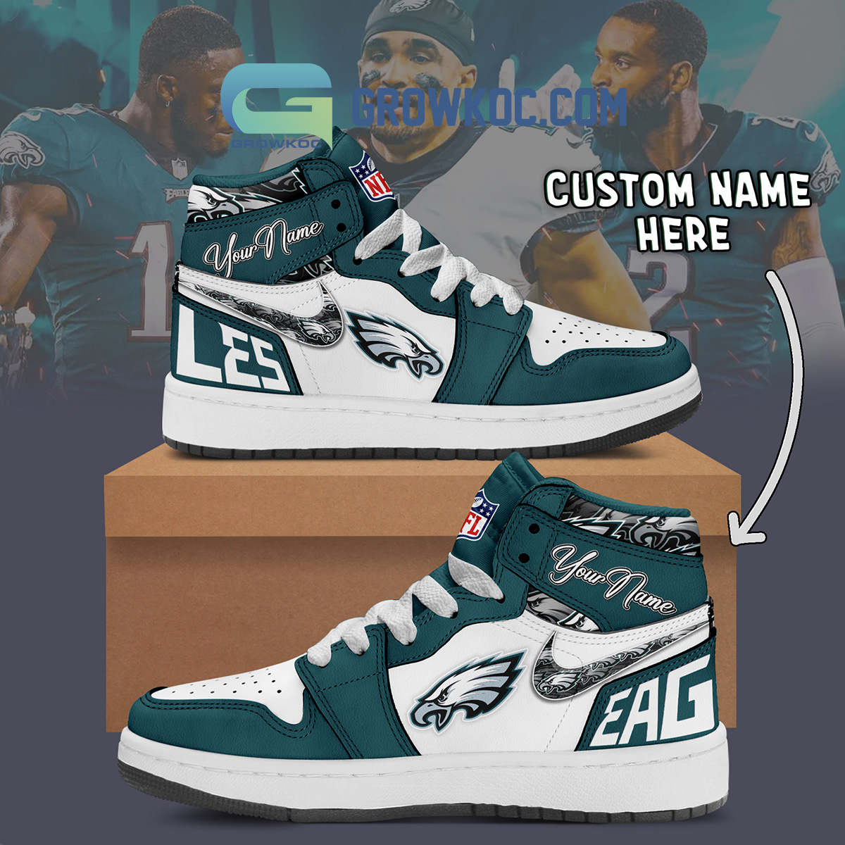 JWFancy Philadelphia Eagles AJ1 High Sneakers Shoes For Men And Women
