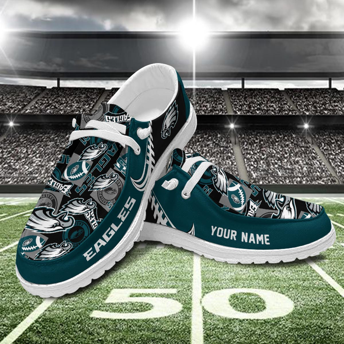 JWFancy Philadelphia Eagles Hey Dude Shoes Wally Men's Lace Up Loafers Comfortable For Men And Women