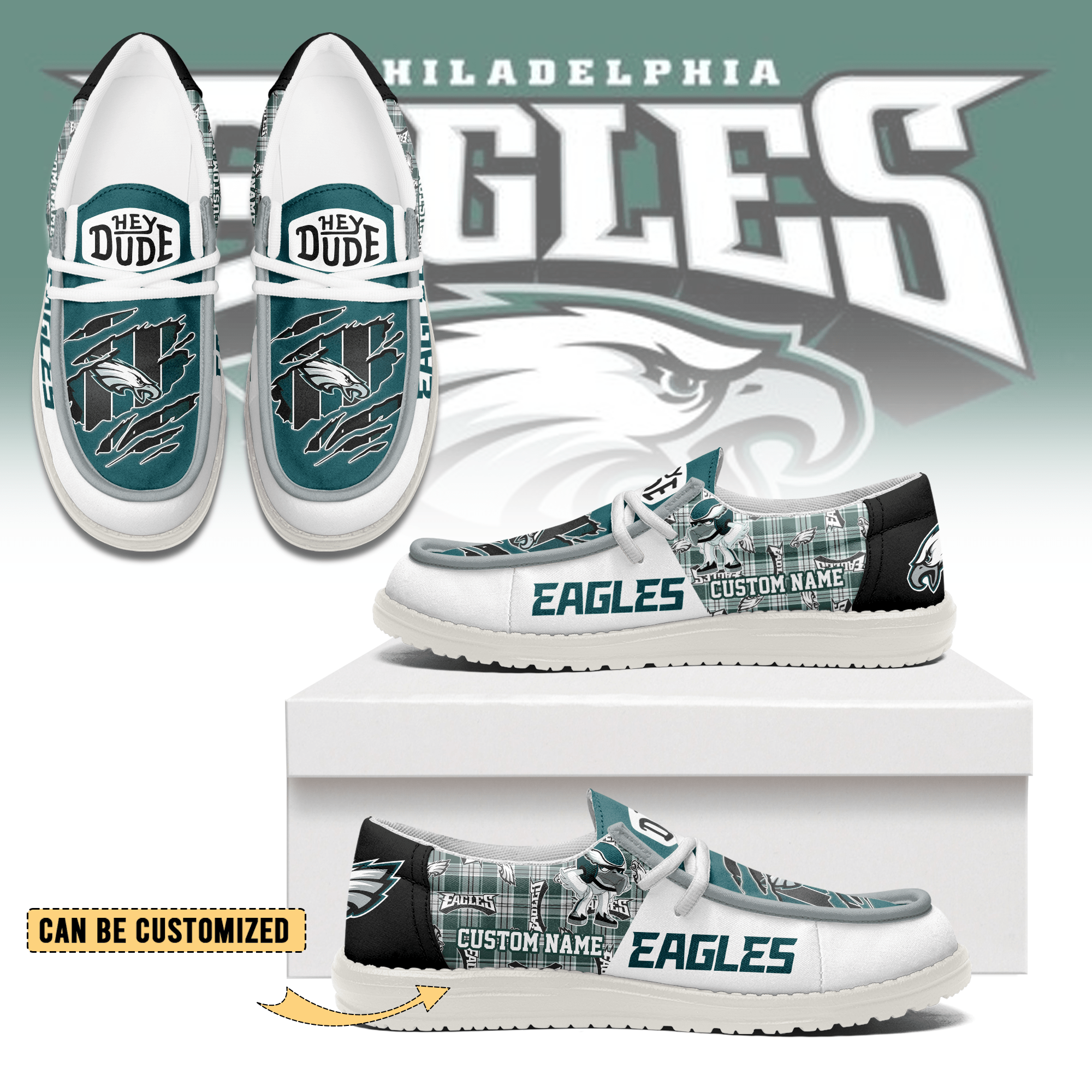 JWFancy Philadelphia Eagles Hey Dude Shoes Wally Men’s Lace Up Loafers Comfortable For Men And Women