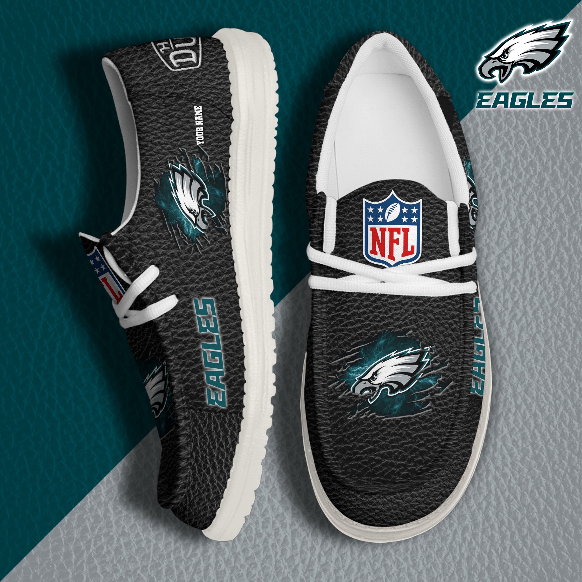 JWFancy Philadelphia Eagles Hey Dude Shoes Wally Men's Lace Up Loafers Comfortable For Men And Women