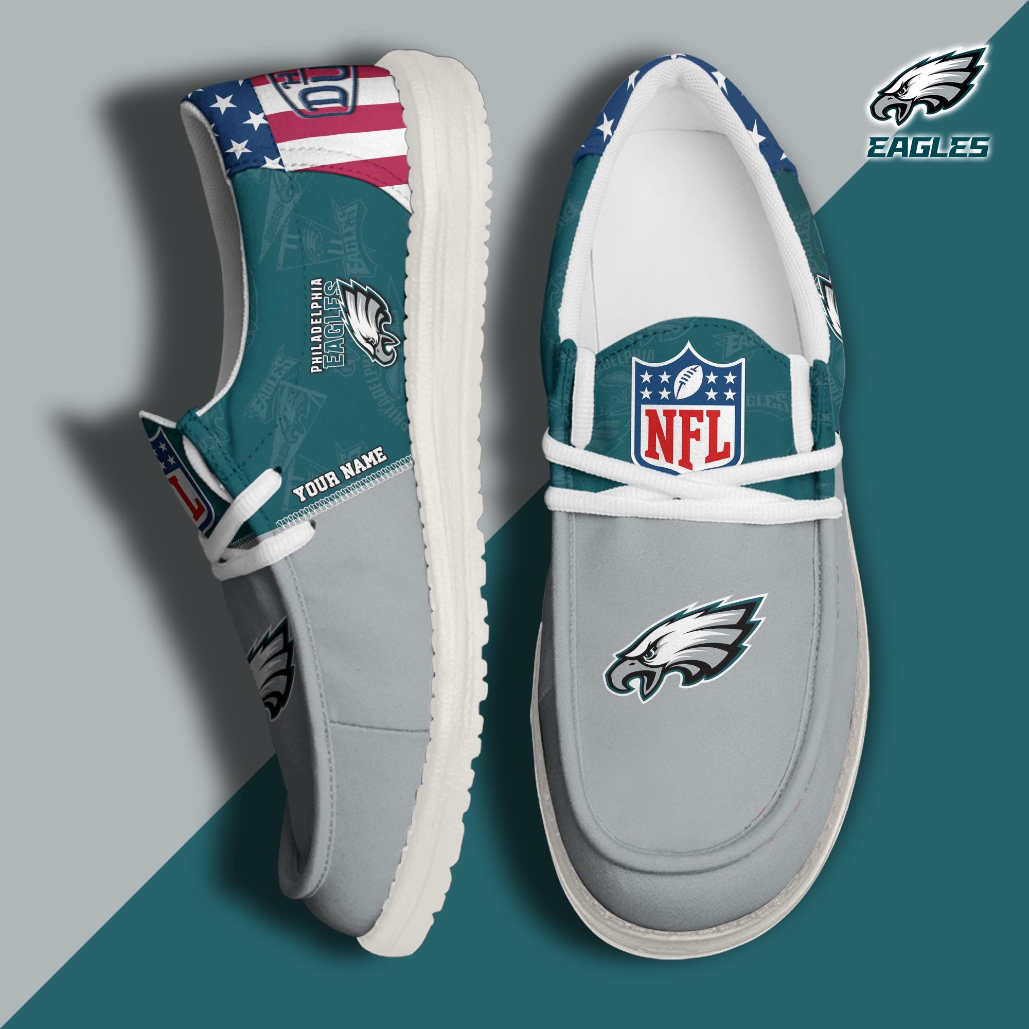 JWFancy Philadelphia Eagles Hey Dude Shoes Wally Men's Lace Up Loafers Comfortable For Men And Women