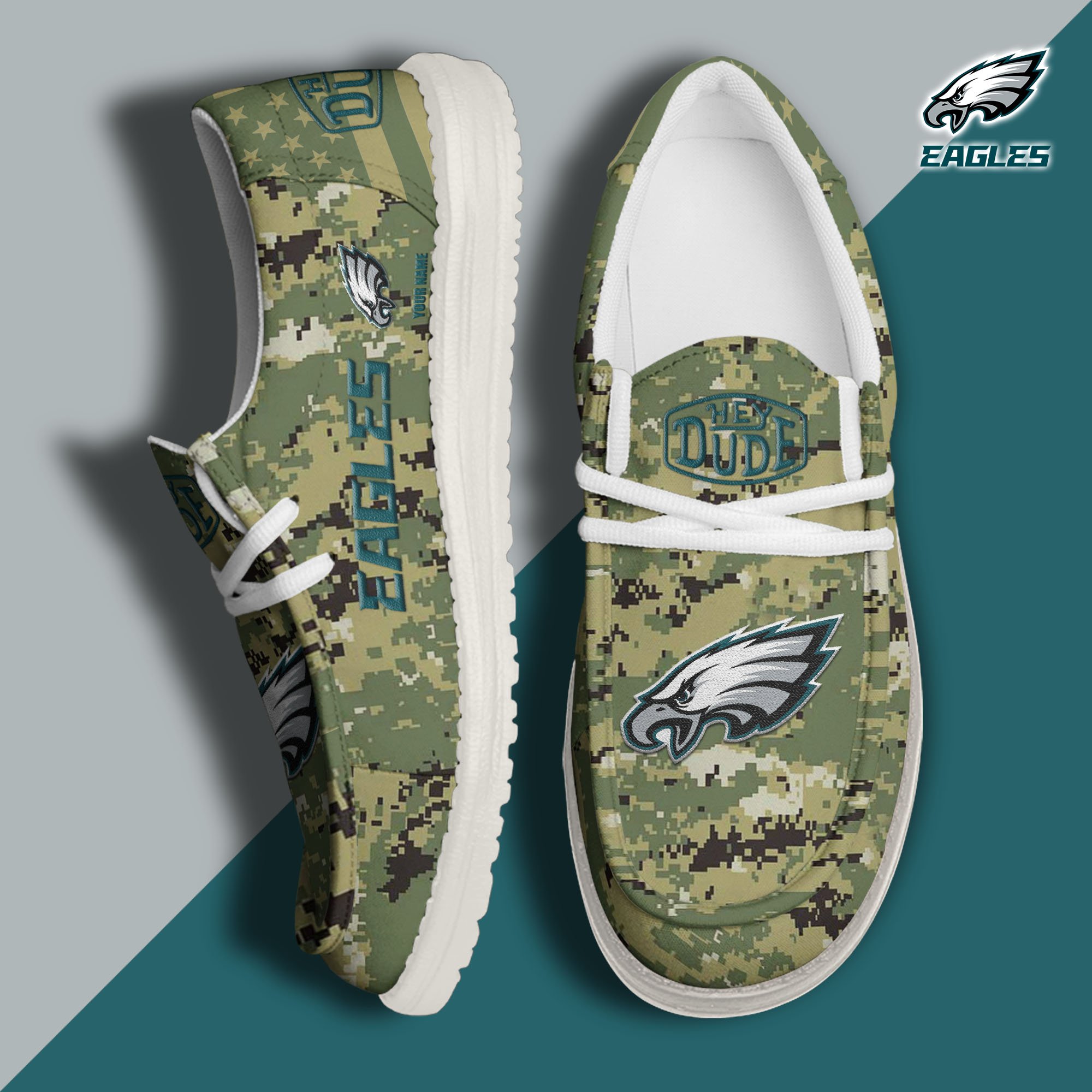 JWFancy Philadelphia Eagles Hey Dude Shoes Wally Men's Lace Up Loafers Comfortable For Men And Women