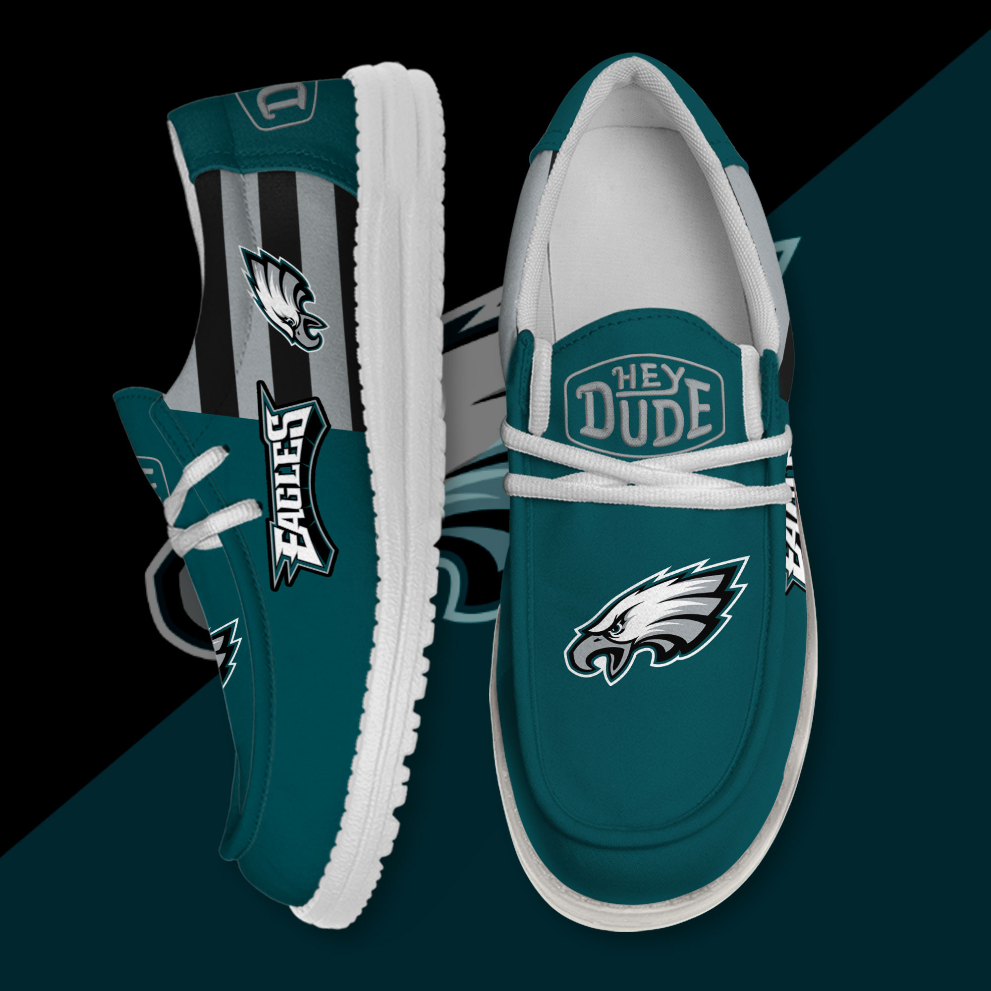 JWFancy Philadelphia Eagles Hey Dude Shoes Wally Men's Lace Up Loafers Comfortable For Men And Women