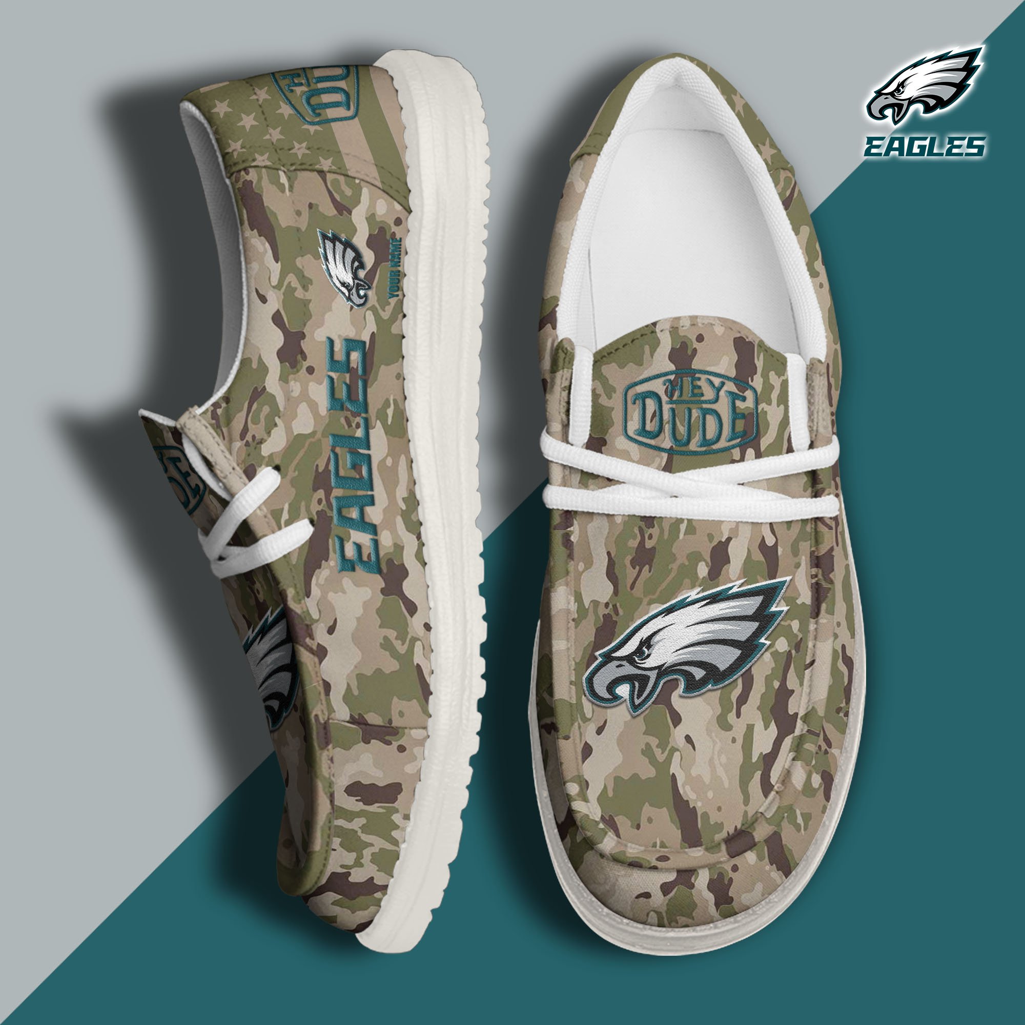 JWFancy Philadelphia Eagles Hey Dude Shoes Wally Men's Lace Up Loafers Comfortable For Men And Women