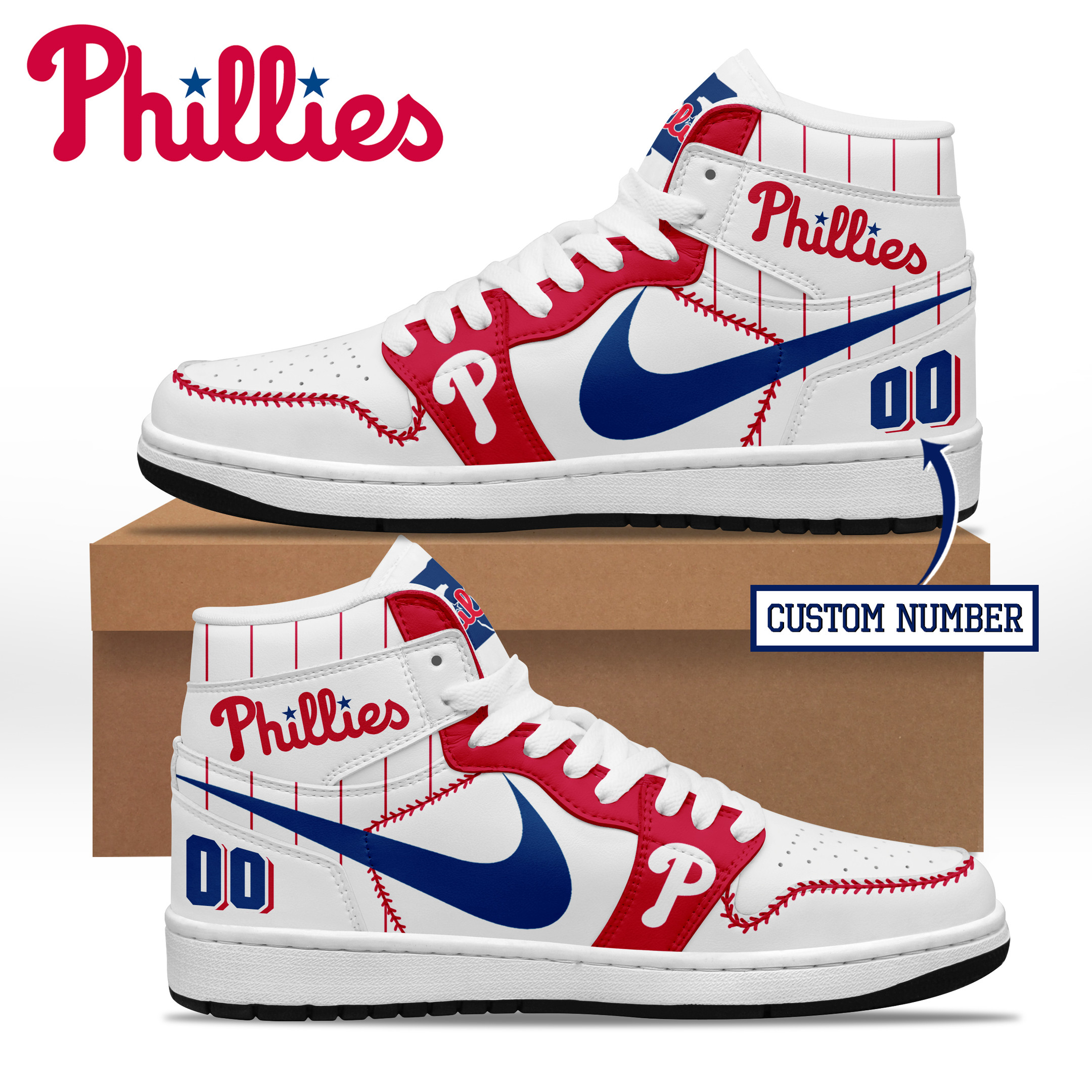 JWFancy Philadelphia Phillies AJ1 High Sneakers Shoes For Men And Women