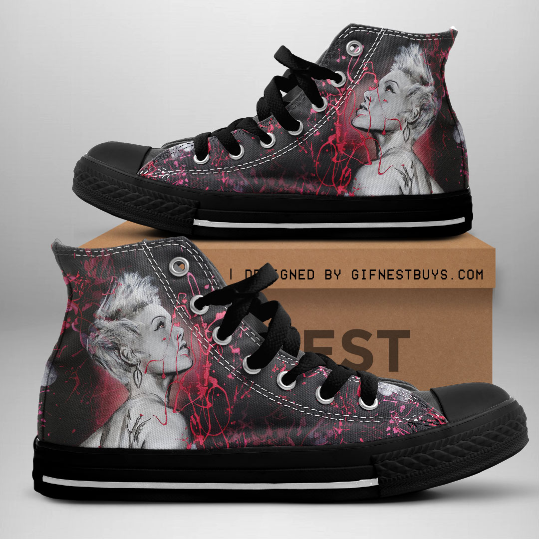 JWFancy Pink High Top Canvas Sneakers Shoes For Men And Women